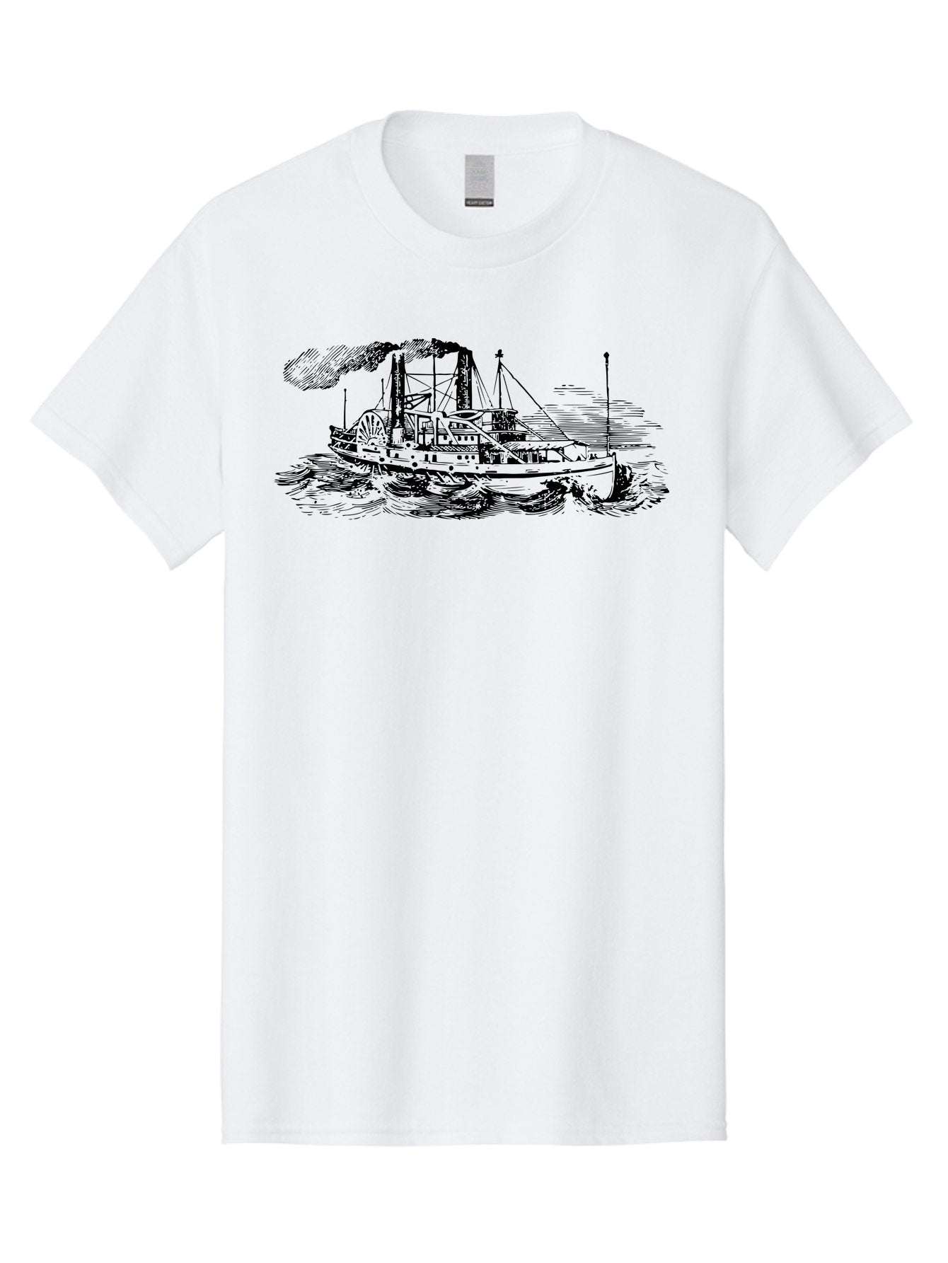 Paddle-Steamer Men'S Graphic Tee, 100% Cotton, Comfortable Casual Summer Wear, Machine Washable, Steamboat On The Water, Paddle Wheel, Vintage Illustration, Historic Vessel, Maritime History, Classic Design, Retro Style, Aad800 4