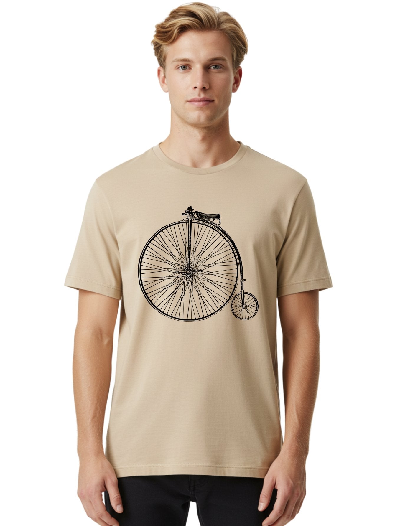Penny-Farthing-Bicycle Men'S Graphic Tee, 100% Cotton, Comfortable Casual Summer Wear, Machine Washable, Vintage Bicycle, Penny Farthing Design, Classic Cycle, Historic Bike, Large Front Wheel, Small Rear Wheel, Antique Transport, Aad801 18