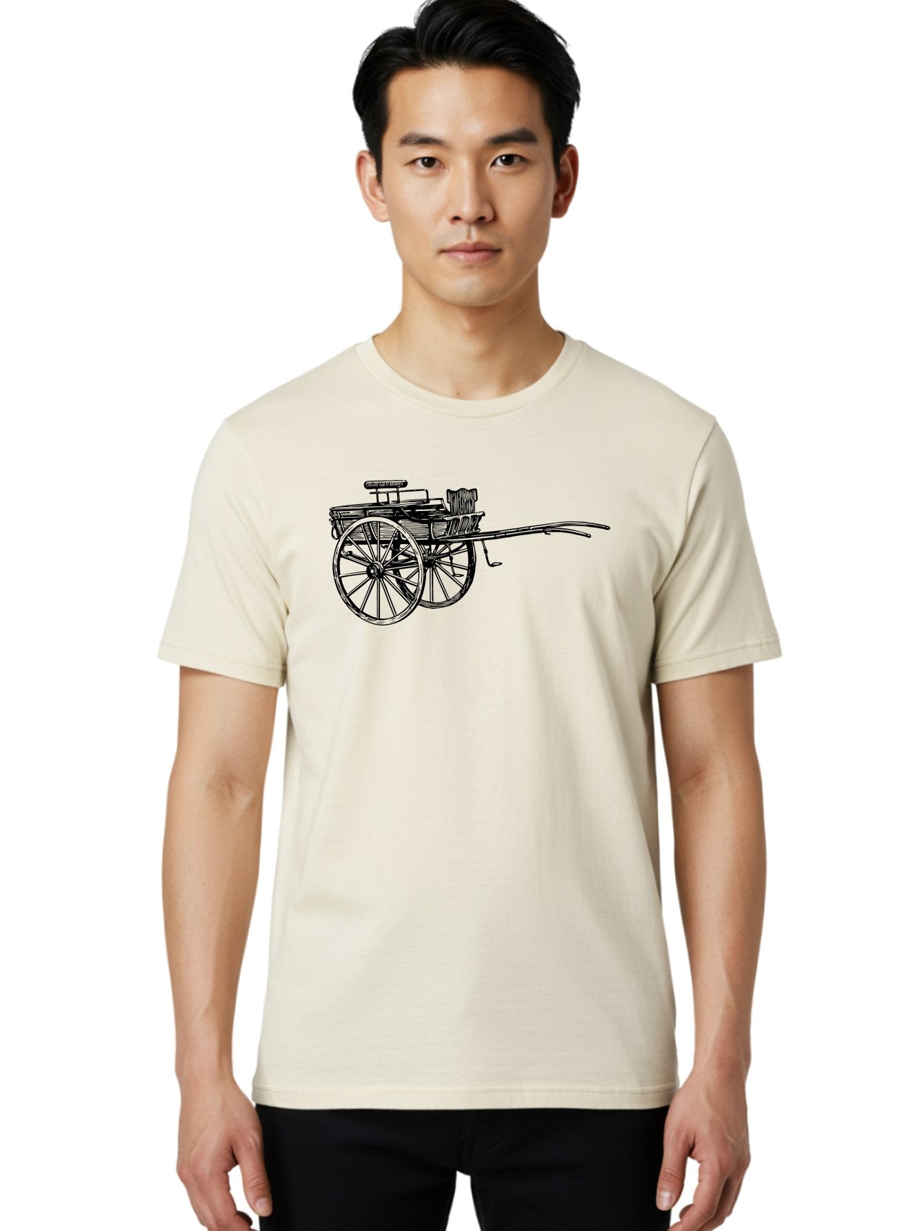 Rickshaw-Illustration Men'S Graphic Tee, 100% Cotton, Comfortable Casual Summer Wear, Machine Washable, Vintage Rickshaw, Traditional Transportation, Old-Fashioned Vehicle, Wooden Cart, Hand-Drawn Carriage, Classic Design, Retro Style, Aad802 21