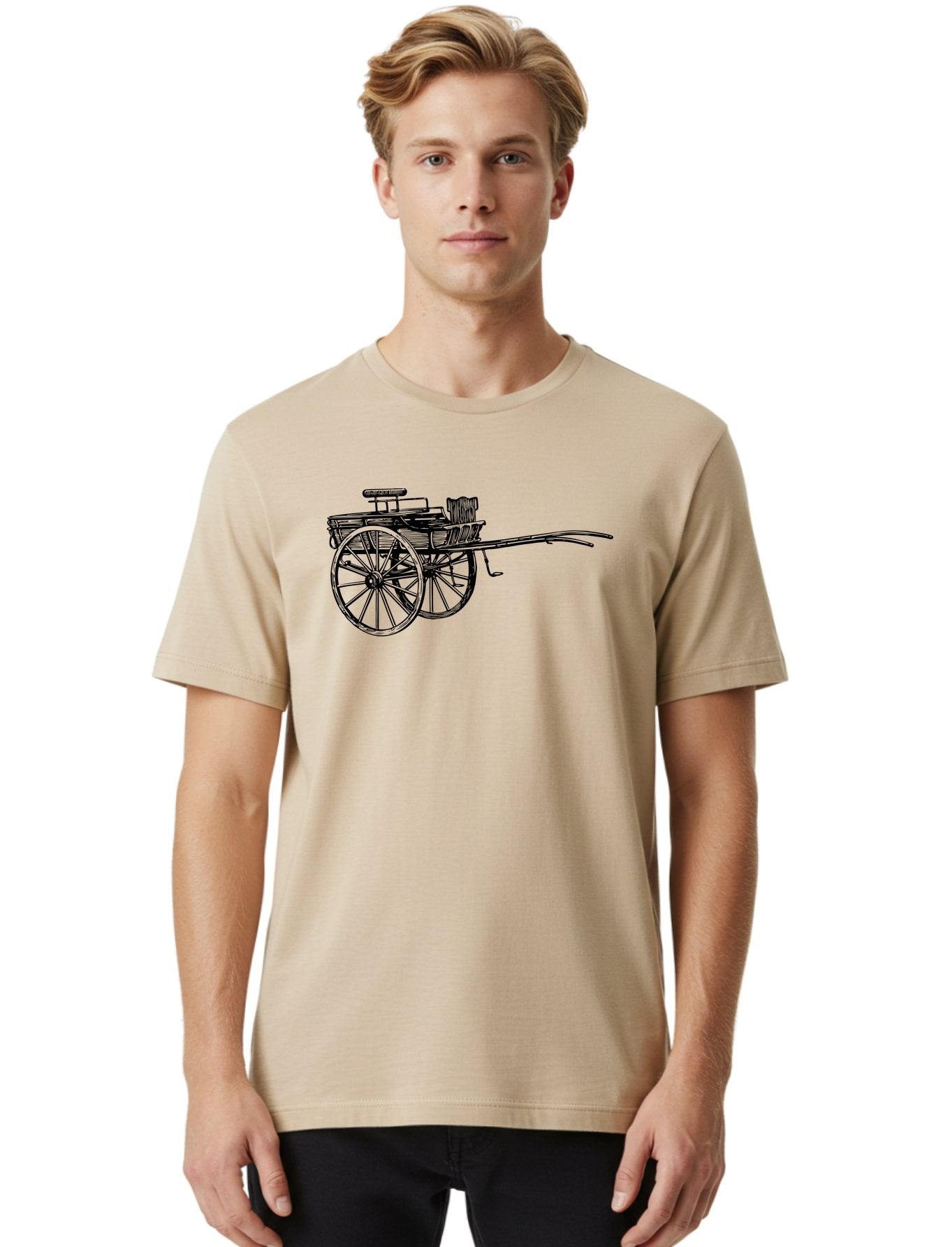 Rickshaw-Illustration Men'S Graphic Tee, 100% Cotton, Comfortable Casual Summer Wear, Machine Washable, Vintage Rickshaw, Traditional Transportation, Old-Fashioned Vehicle, Wooden Cart, Hand-Drawn Carriage, Classic Design, Retro Style, Aad802 30
