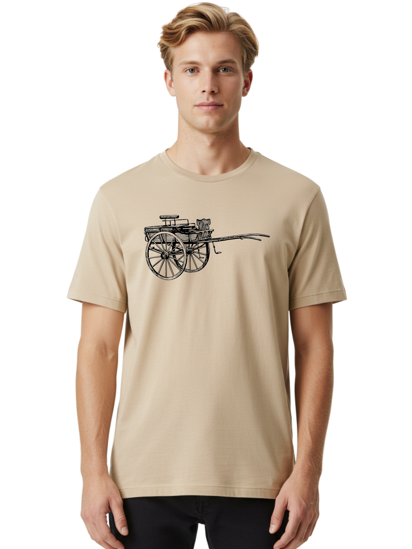 Rickshaw-Illustration Men'S Graphic Tee, 100% Cotton, Comfortable Casual Summer Wear, Machine Washable, Vintage Rickshaw, Traditional Transportation, Old-Fashioned Vehicle, Wooden Cart, Hand-Drawn Carriage, Classic Design, Retro Style, Aad802
