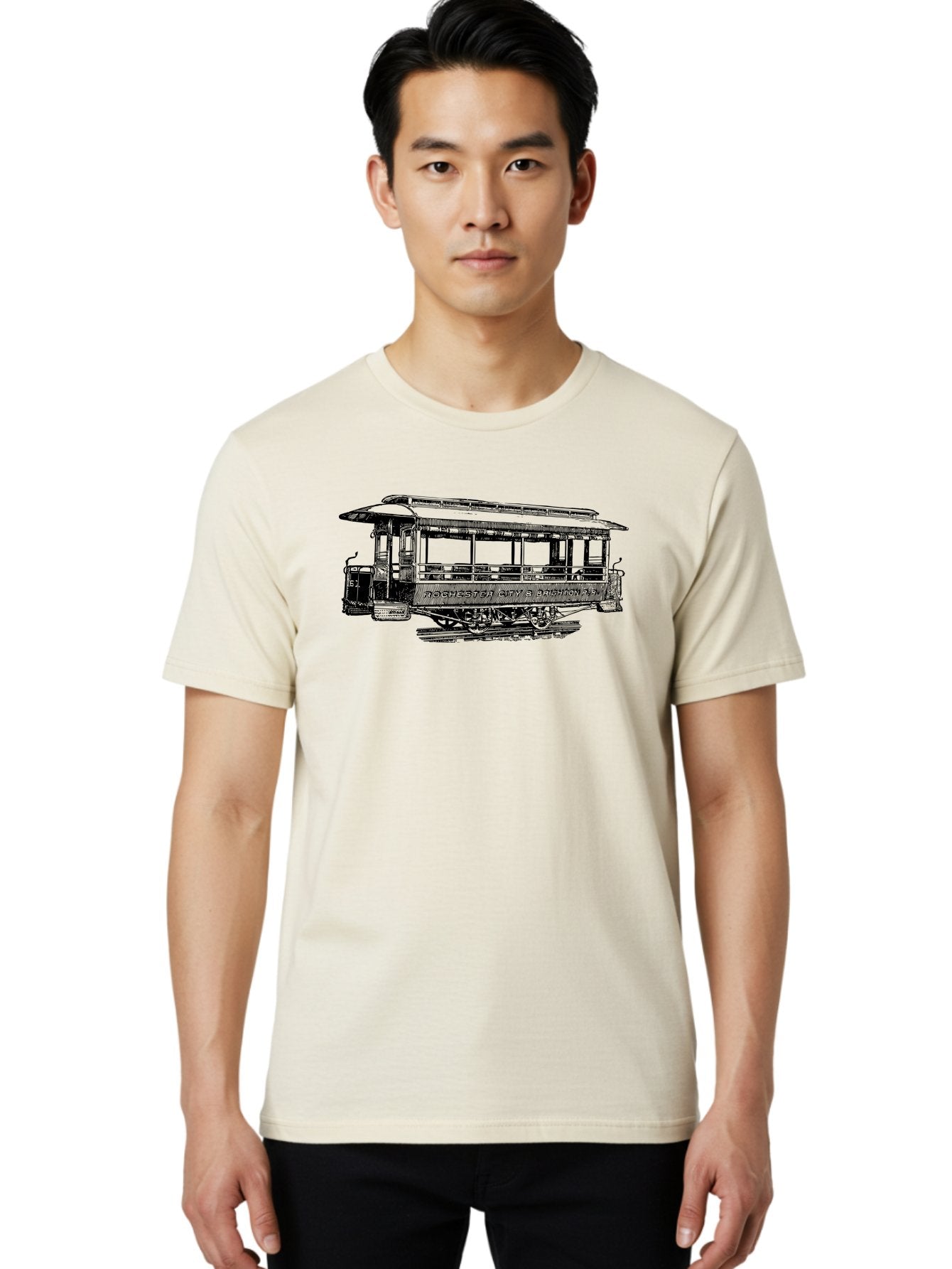 Rochester-City-Brighton-Railroad Men'S Graphic Tee, 100% Cotton, Comfortable Casual Summer Wear, Machine Washable, Vintage Trolley, Railway Transportation, Rochester City & Brighton Railroad, Historic Streetcar, Classic Transportation, Aad803 30