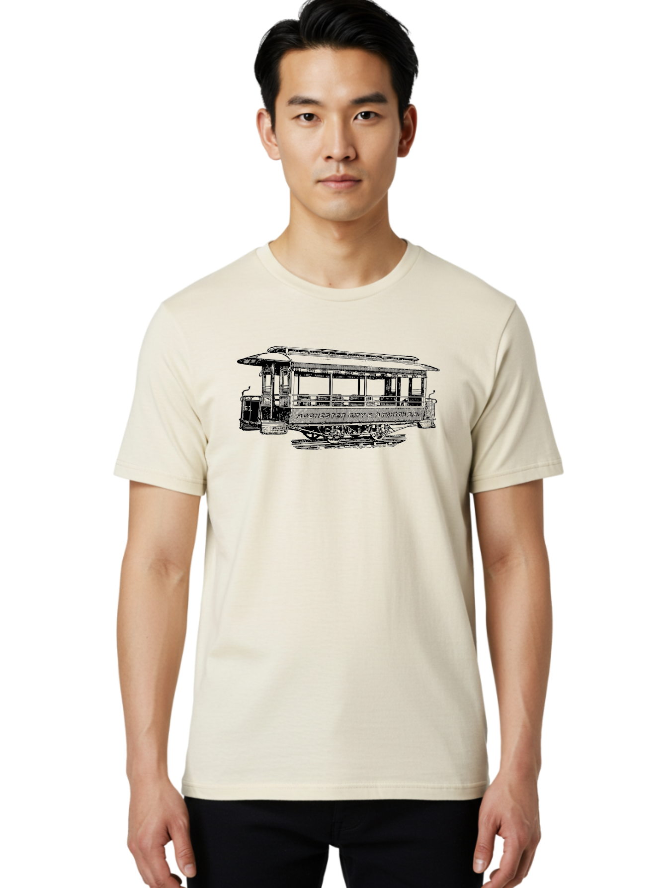 Rochester-City-Brighton-Railroad Men'S Graphic Tee, 100% Cotton, Comfortable Casual Summer Wear, Machine Washable, Vintage Trolley, Railway Transportation, Rochester City & Brighton Railroad, Historic Streetcar, Classic Transportation, Aad803