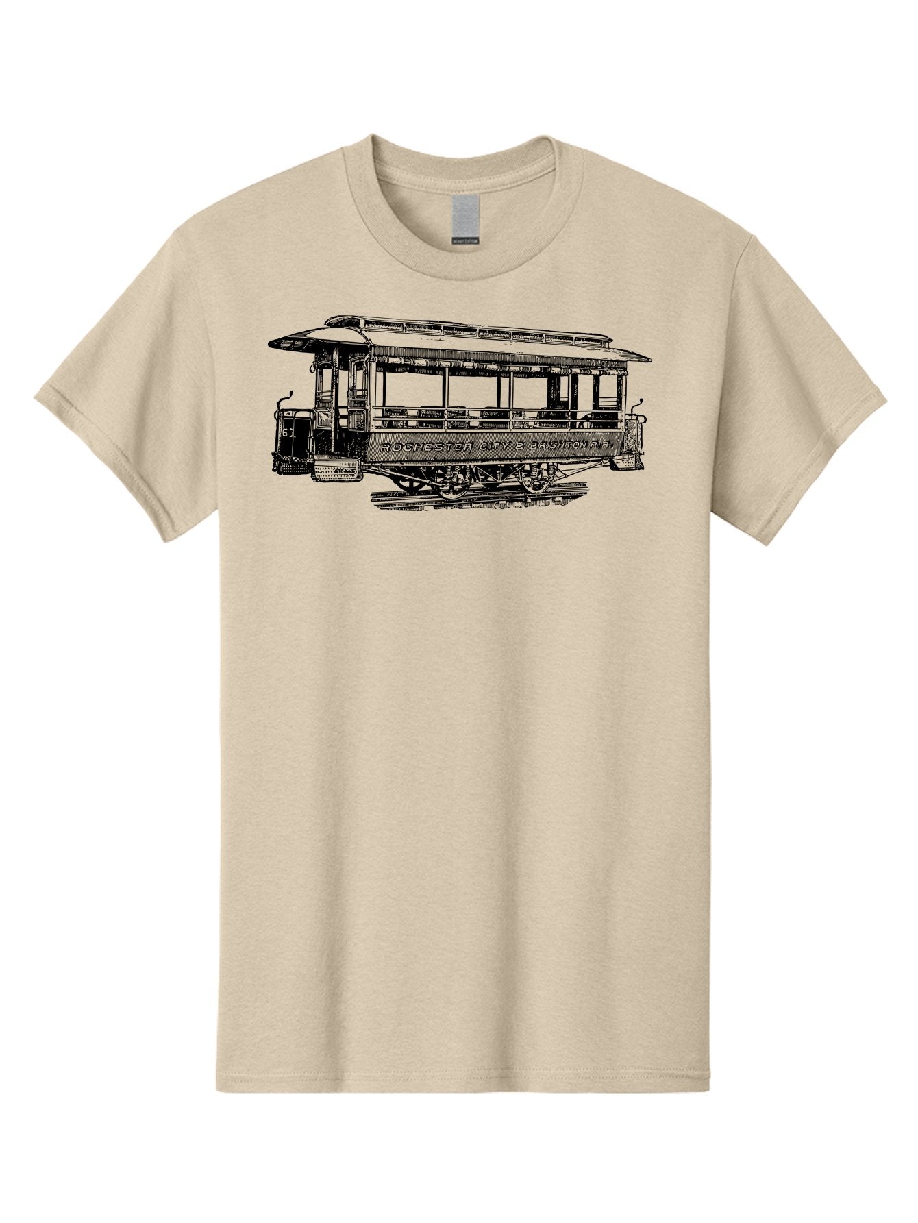 Rochester-City-Brighton-Railroad Men'S Graphic Tee, 100% Cotton, Comfortable Casual Summer Wear, Machine Washable, Vintage Trolley, Railway Transportation, Rochester City & Brighton Railroad, Historic Streetcar, Classic Transportation, Aad803