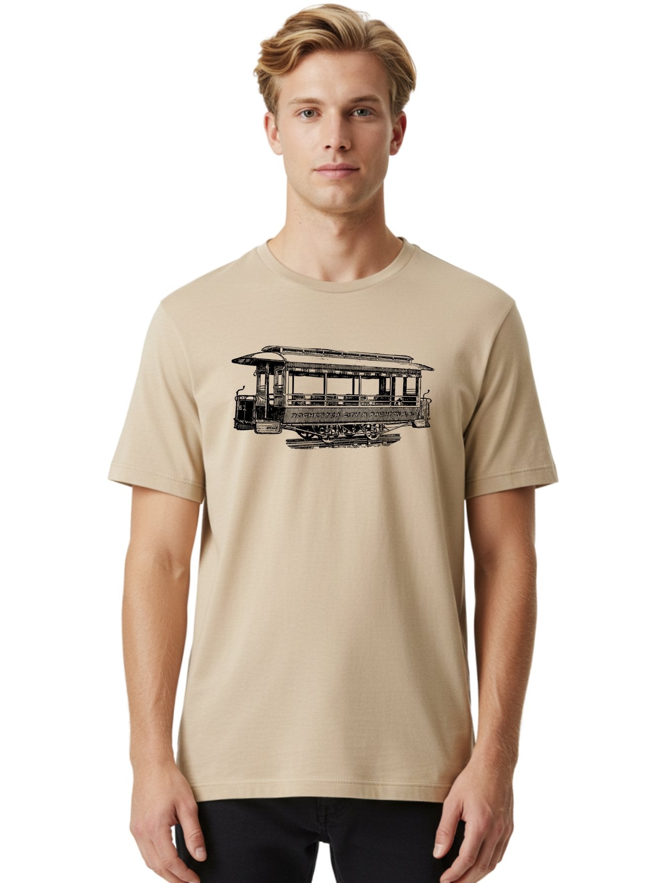 Rochester-City-Brighton-Railroad Men'S Graphic Tee, 100% Cotton, Comfortable Casual Summer Wear, Machine Washable, Vintage Trolley, Railway Transportation, Rochester City & Brighton Railroad, Historic Streetcar, Classic Transportation, Aad803 21