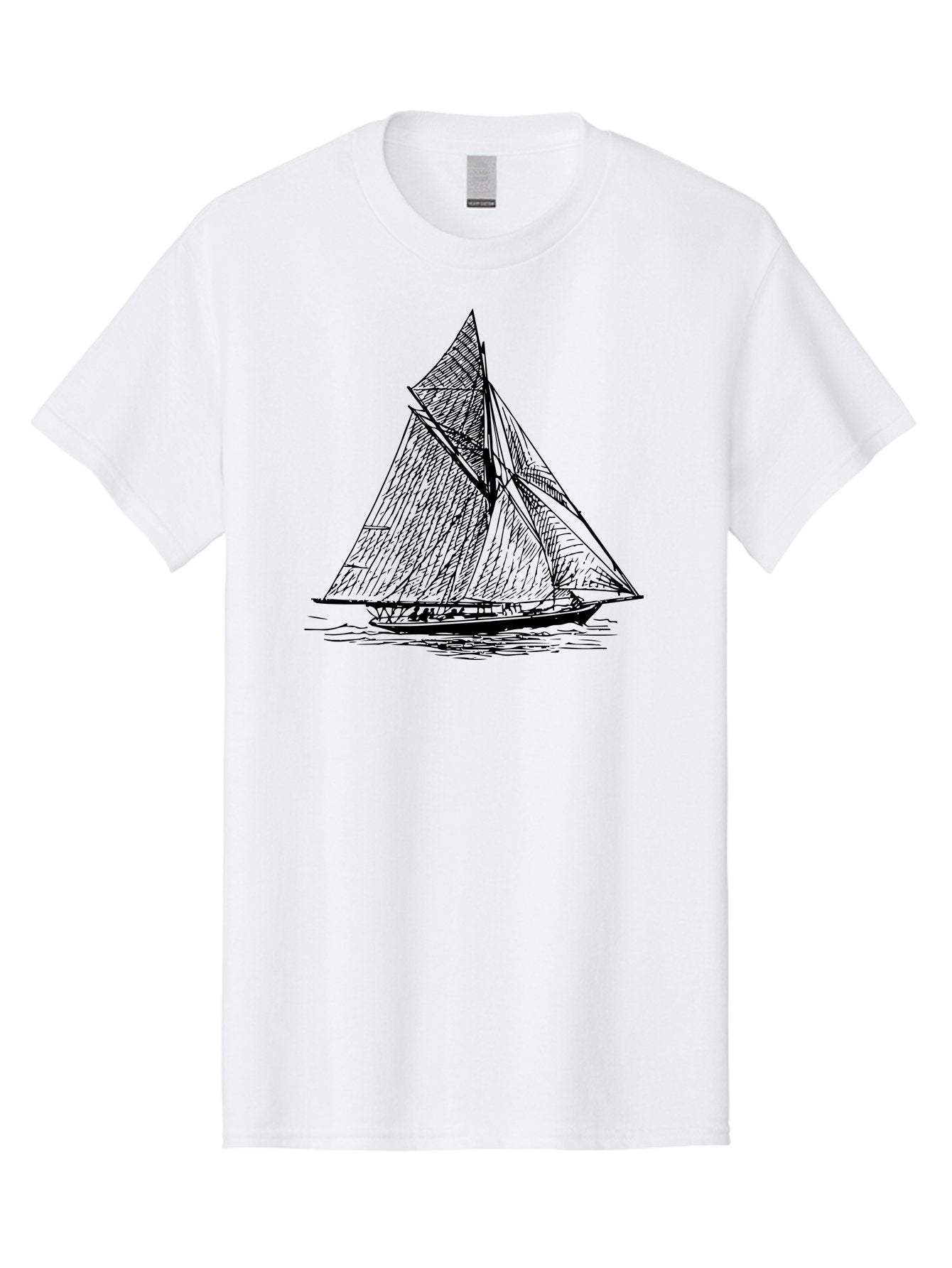 Sailboat-1 Men'S Graphic Tee, 100% Cotton, Comfortable Casual Summer Wear, Machine Washable, Sailboat On The Water, Sailing Vessels, Nautical Art, Ocean Scenery, Sailboat Design, Sketch Art, Sailing Boats, Maritime Graphics, Boat Illustrations Aad804