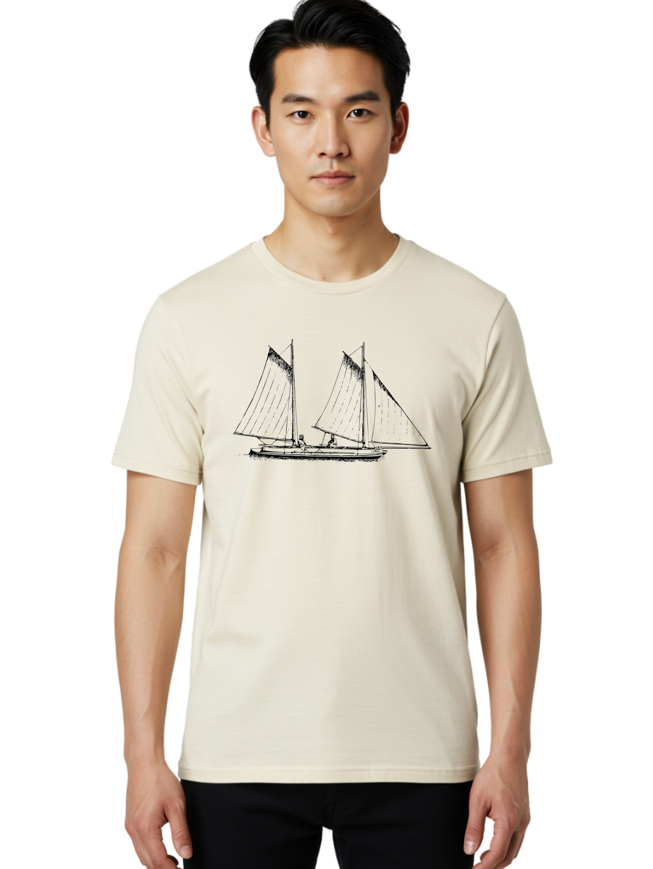 Sailboat-2 Men'S Graphic Tee, 100% Cotton, Comfortable Casual Summer Wear, Machine Washable, Sailboat, Sailing, Ocean, Watercraft, Nautical Theme, Sailing Vessels, Serene Atmosphere, Maritime, Adventure, Sketch Art, Black Lines, Simple Design, Aad805 26