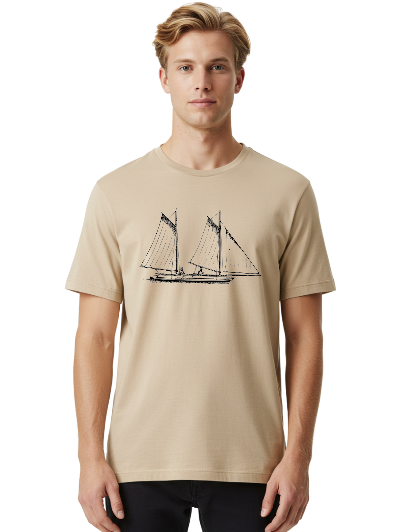 Sailboat-2 Men'S Graphic Tee, 100% Cotton, Comfortable Casual Summer Wear, Machine Washable, Sailboat, Sailing, Ocean, Watercraft, Nautical Theme, Sailing Vessels, Serene Atmosphere, Maritime, Adventure, Sketch Art, Black Lines, Simple Design, Aad805 18