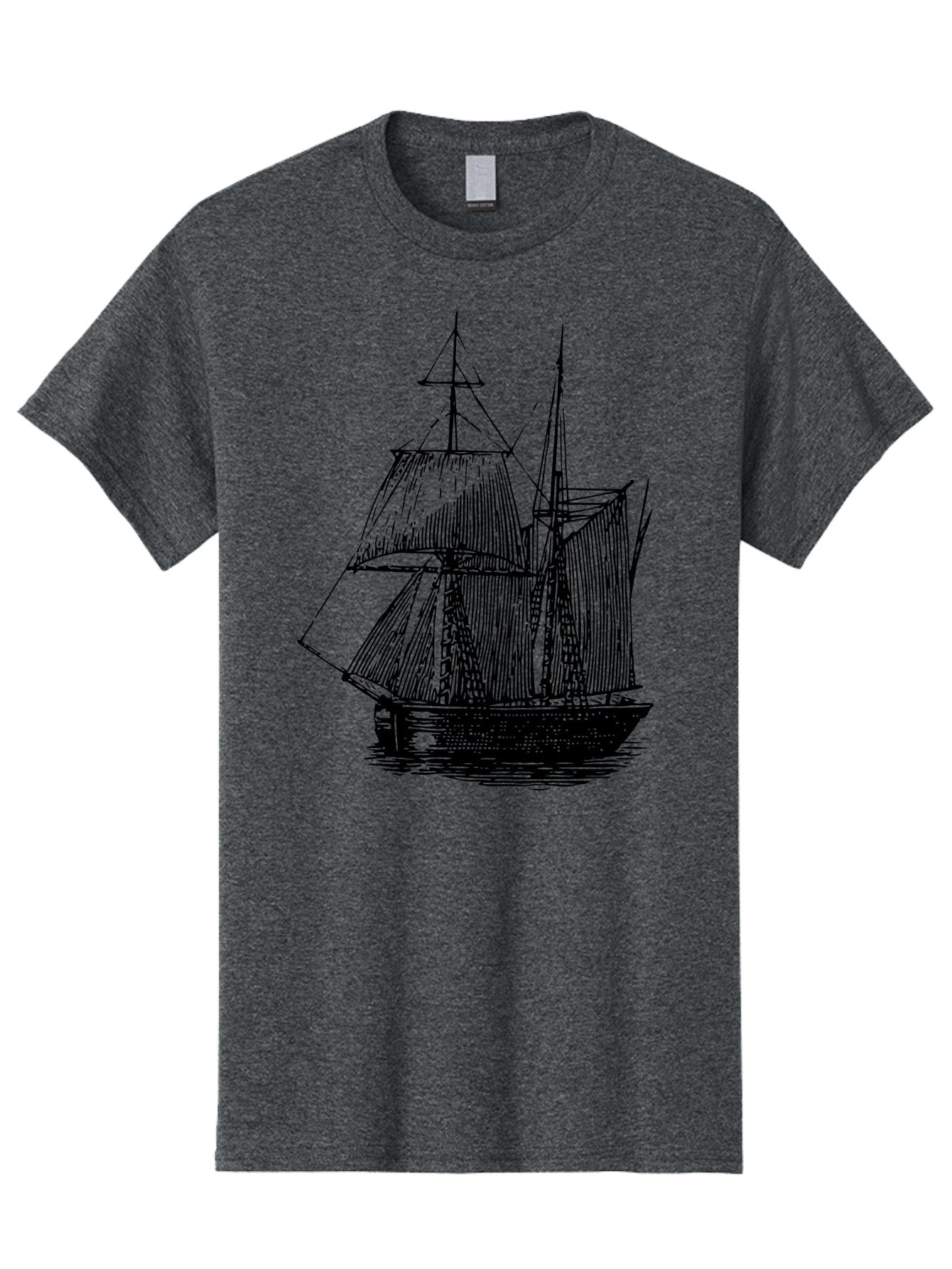 Sailboat Men'S Graphic Tee, 100% Cotton, Comfortable Casual Summer Wear, Machine Washable, Sailboat On Water, Sailing Vessel, Black And White Illustration, Nautical Theme, Ocean Scenery, Vintage Style, Maritime Art Aad806