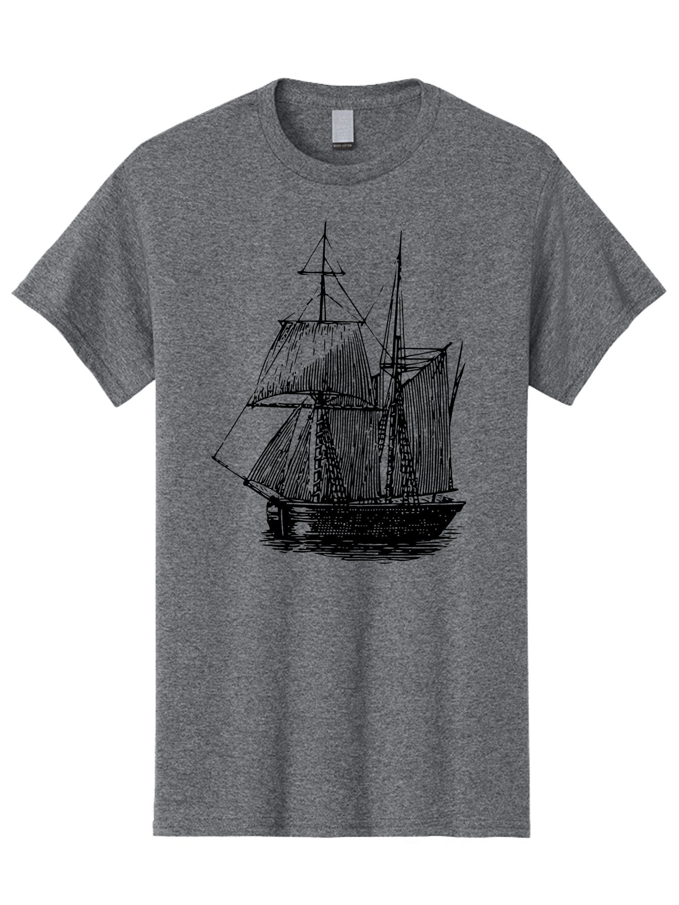 Sailboat Men'S Graphic Tee, 100% Cotton, Comfortable Casual Summer Wear, Machine Washable, Sailboat On Water, Sailing Vessel, Black And White Illustration, Nautical Theme, Ocean Scenery, Vintage Style, Maritime Art Aad806 7