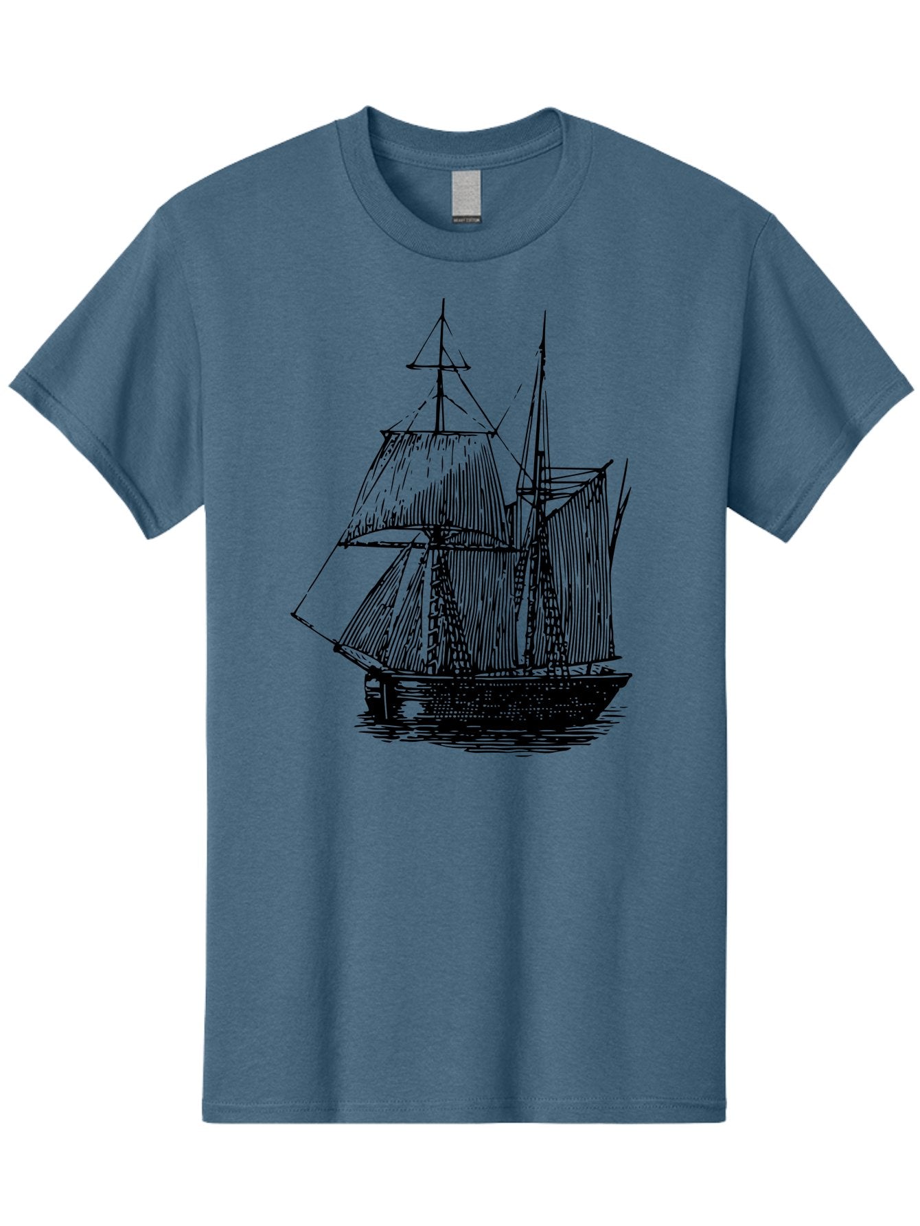 Sailboat Men'S Graphic Tee, 100% Cotton, Comfortable Casual Summer Wear, Machine Washable, Sailboat On Water, Sailing Vessel, Black And White Illustration, Nautical Theme, Ocean Scenery, Vintage Style, Maritime Art Aad806