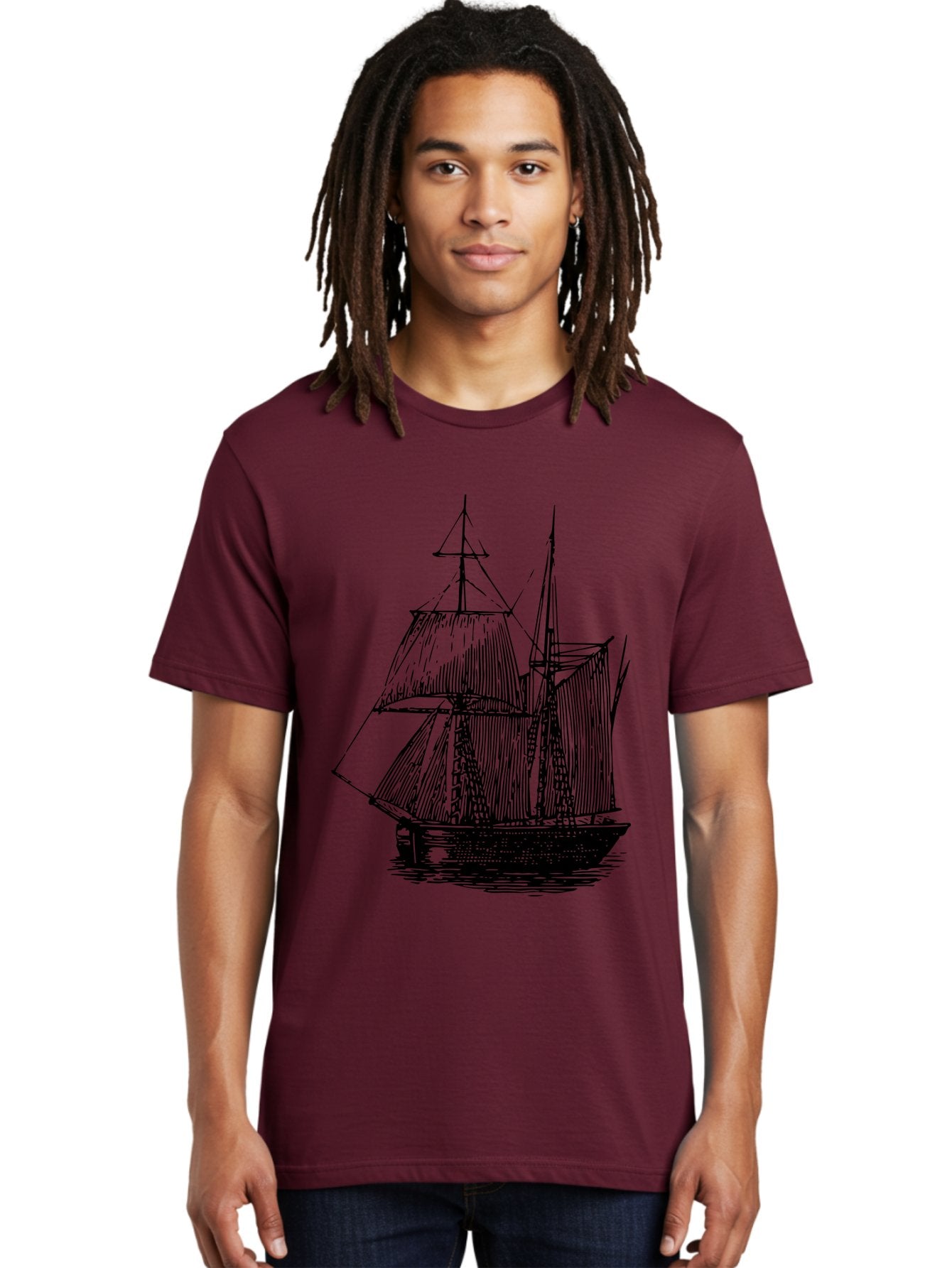 Sailboat Men'S Graphic Tee, 100% Cotton, Comfortable Casual Summer Wear, Machine Washable, Sailboat On Water, Sailing Vessel, Black And White Illustration, Nautical Theme, Ocean Scenery, Vintage Style, Maritime Art Aad806 25
