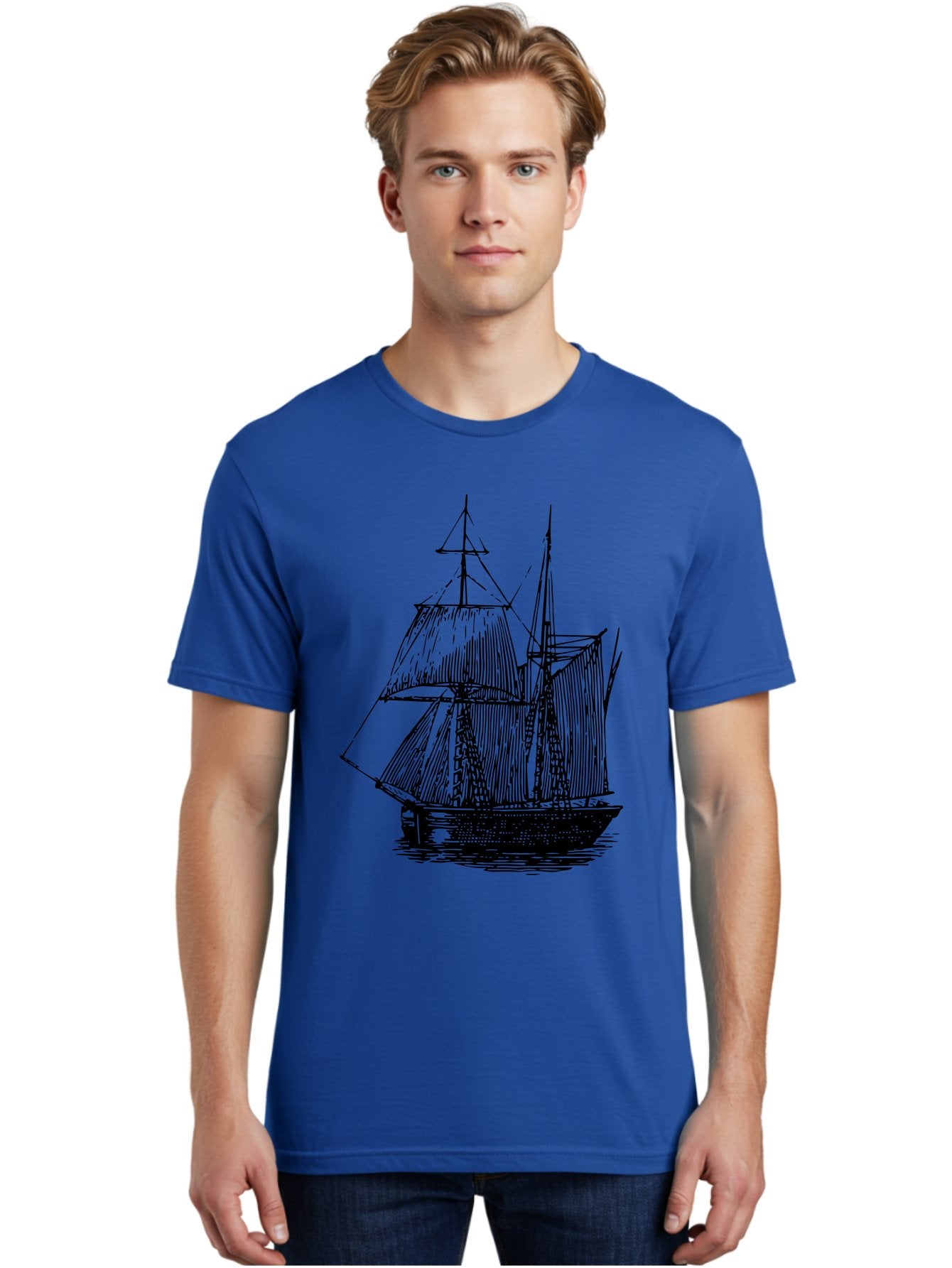 Sailboat Men'S Graphic Tee, 100% Cotton, Comfortable Casual Summer Wear, Machine Washable, Sailboat On Water, Sailing Vessel, Black And White Illustration, Nautical Theme, Ocean Scenery, Vintage Style, Maritime Art Aad806 29