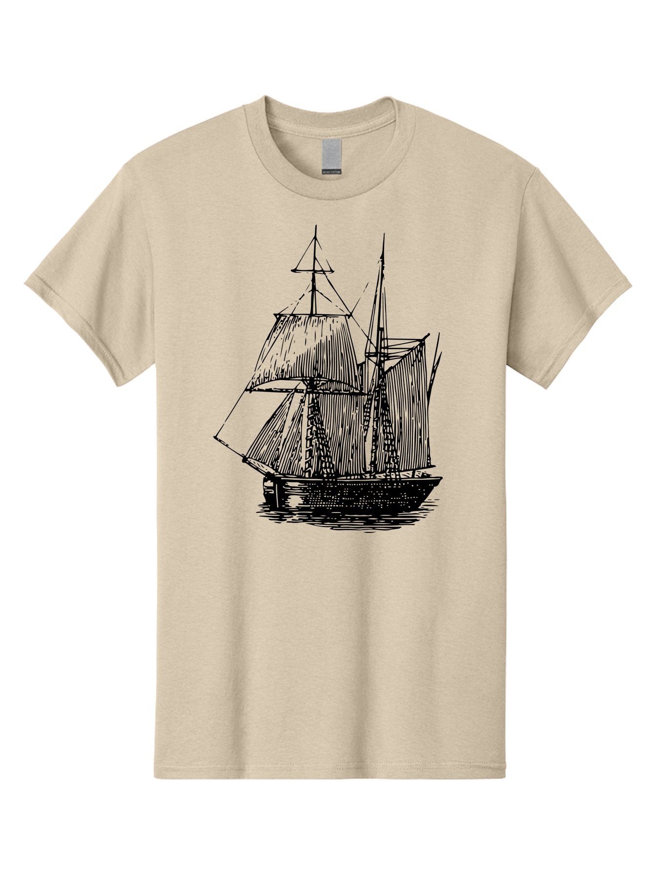 Sailboat Men'S Graphic Tee, 100% Cotton, Comfortable Casual Summer Wear, Machine Washable, Sailboat On Water, Sailing Vessel, Black And White Illustration, Nautical Theme, Ocean Scenery, Vintage Style, Maritime Art Aad806 13