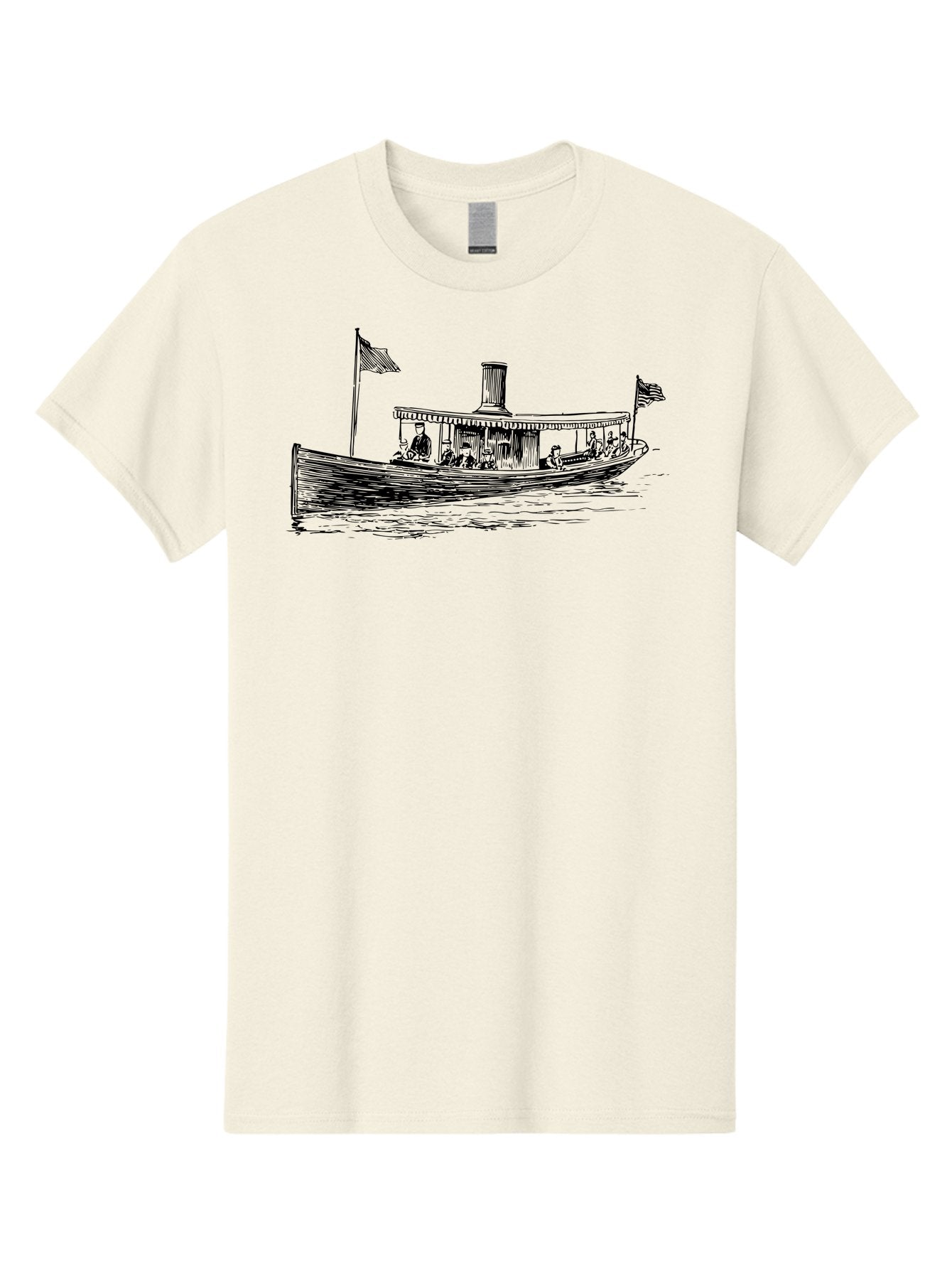Steam-Boat Men'S Graphic Tee, 100% Cotton, Comfortable Casual Summer Wear, Machine Washable, Steamboat On The Water, American Flag, People On Board, Vintage Illustration, Historic Vessel, Classic Transportation Aad808 14