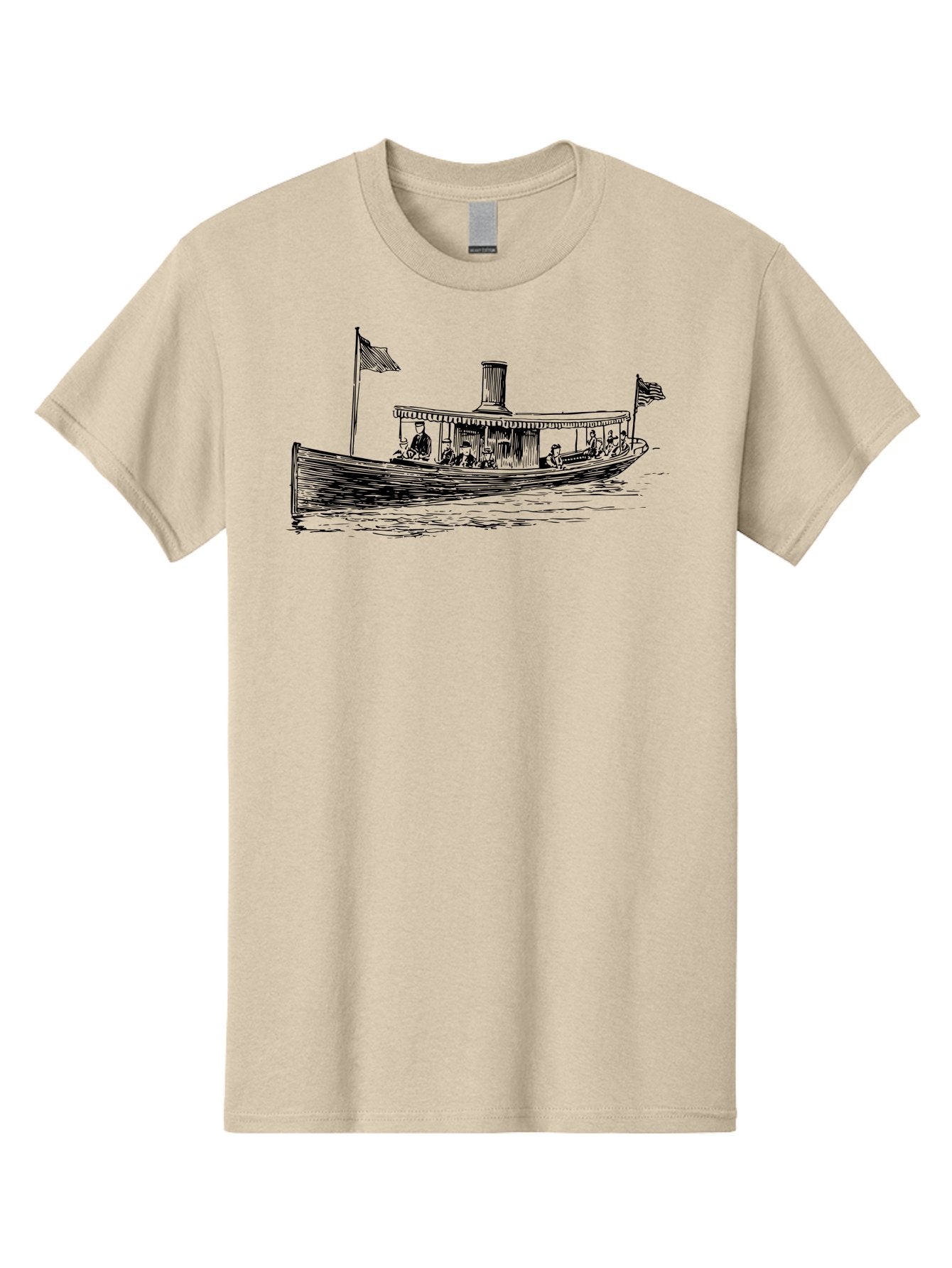 Steam-Boat Men'S Graphic Tee, 100% Cotton, Comfortable Casual Summer Wear, Machine Washable, Steamboat On The Water, American Flag, People On Board, Vintage Illustration, Historic Vessel, Classic Transportation Aad808 11
