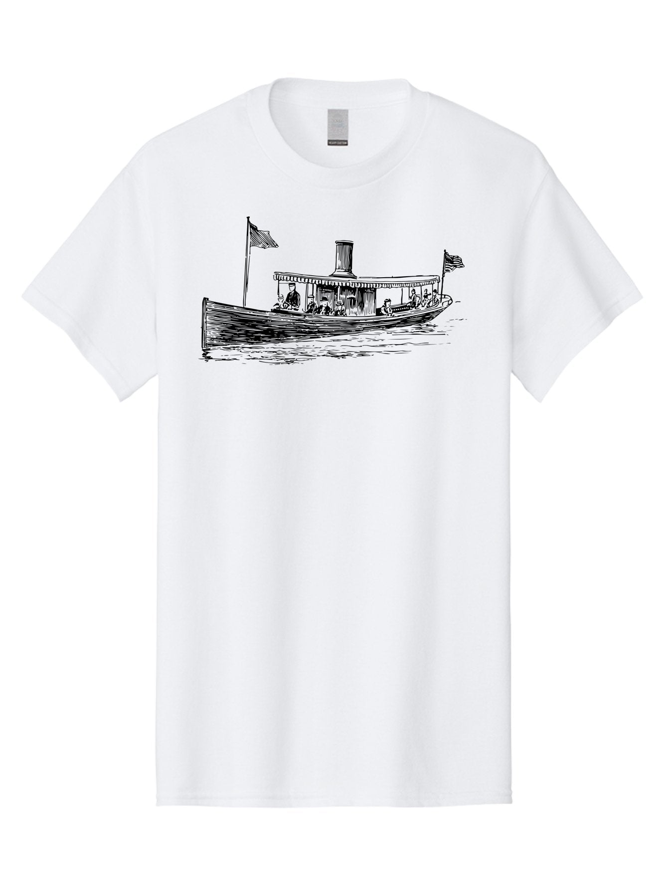 Steam-Boat Men'S Graphic Tee, 100% Cotton, Comfortable Casual Summer Wear, Machine Washable, Steamboat On The Water, American Flag, People On Board, Vintage Illustration, Historic Vessel, Classic Transportation Aad808 10