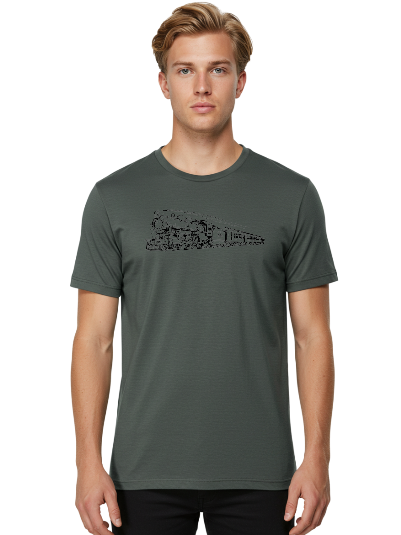 Steam-Locomotive-2524 Men'S Graphic Tee, 100% Cotton, Comfortable Casual Summer Wear, Machine Washable, Vintage Steam Train, Locomotive Engine, Railway Transportation, Nostalgic Travel, Classic Railroad, Historic Train, D51, 626, Aad809