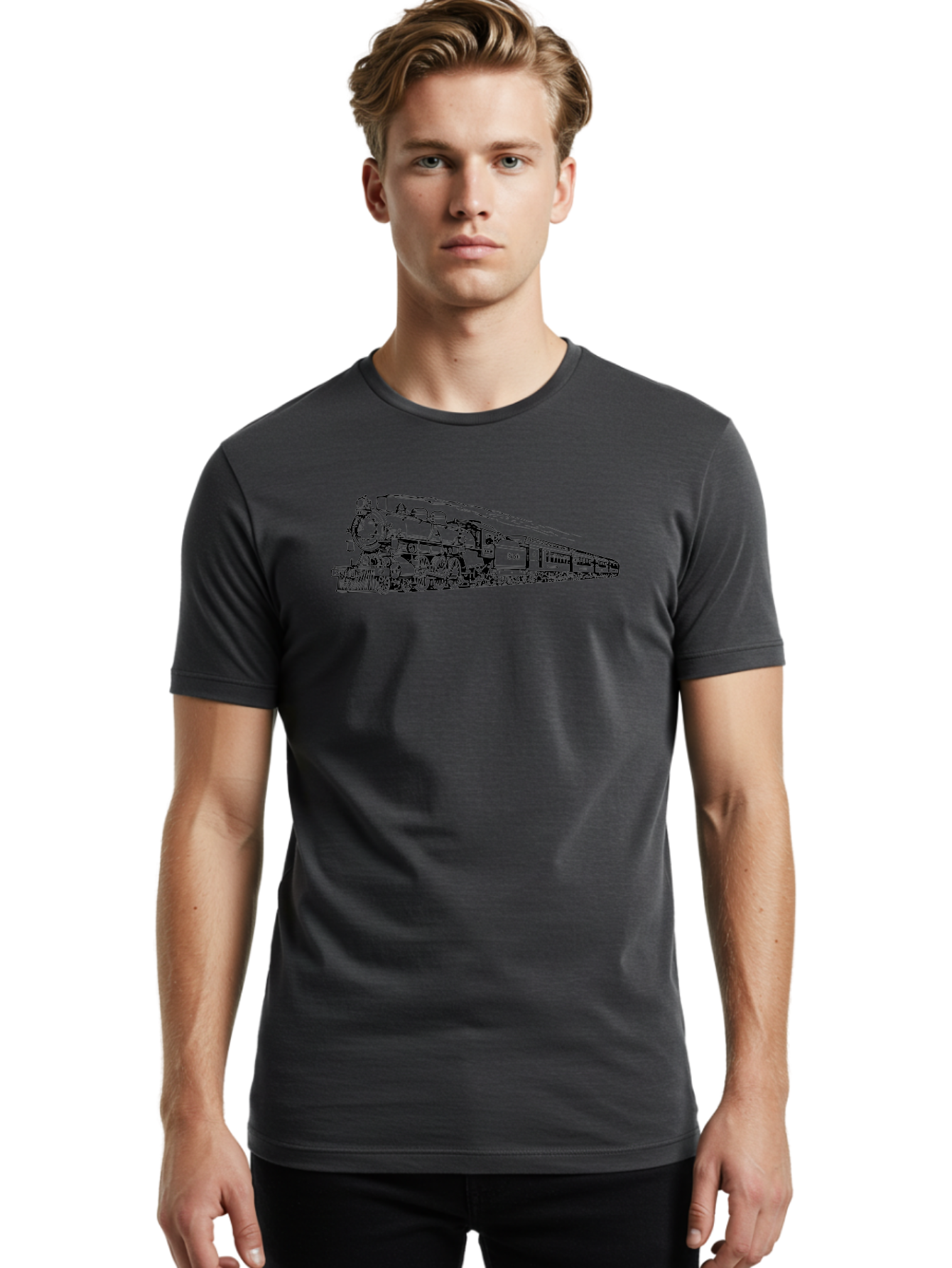 Steam-Locomotive-2524 Men'S Graphic Tee, 100% Cotton, Comfortable Casual Summer Wear, Machine Washable, Vintage Steam Train, Locomotive Engine, Railway Transportation, Nostalgic Travel, Classic Railroad, Historic Train, D51, 626, Aad809 16