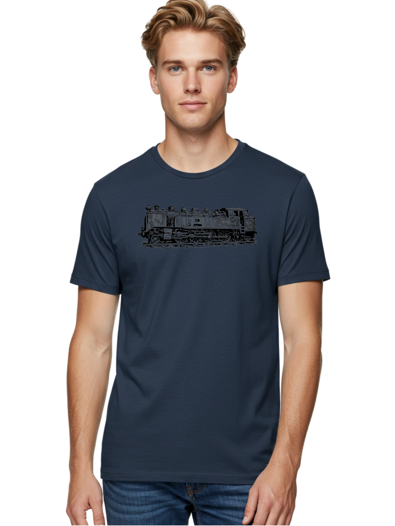 Steam-Train-1 Men'S Graphic Tee, 100% Cotton, Comfortable Casual Summer Wear, Machine Washable, Vintage Locomotive, Classic Train, Railway Nostalgia, Retro Transportation, Old-Fashioned Engine, Railway Heritage Aad811