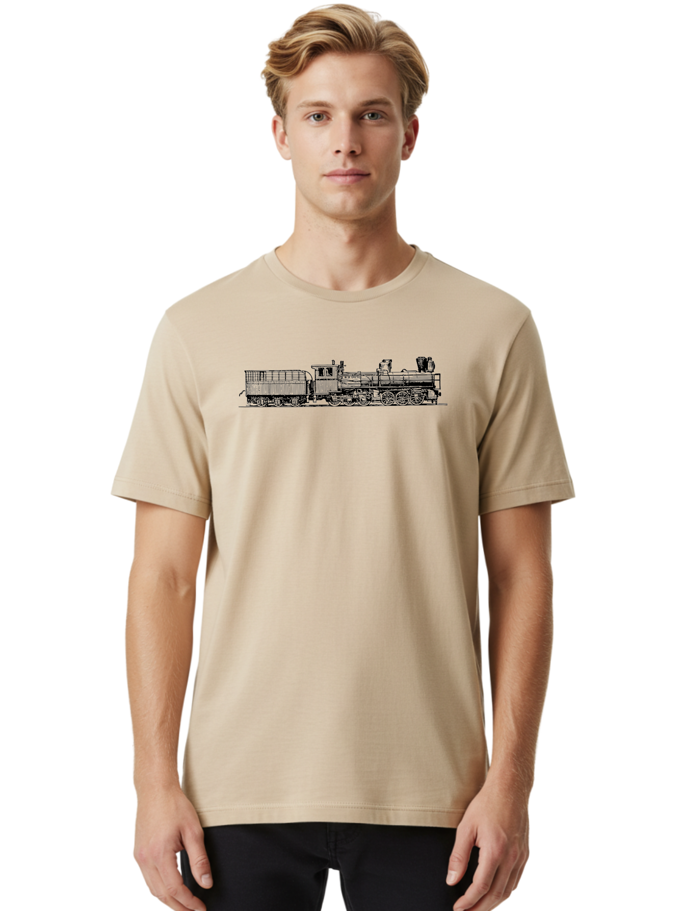 Steam-Train Men'S Graphic Tee, 100% Cotton, Comfortable Casual Summer Wear, Machine Washable, Vintage Locomotive, Train Engine, Steam Train, Railway Heritage, Classic Transport, Nostalgic Train, Railroad Nostalgia, Antique Locomotive Aad812 8
