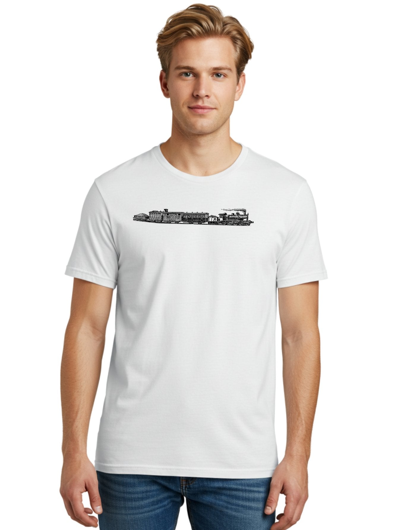 Train Men'S Graphic Tee, 100% Cotton, Comfortable Casual Summer Wear, Machine Washable, Railroad, Train, Steam Locomotive, Vintage Transportation, Classic Design, Nostalgic Travel, Iron Horse, Rail Travel Aad814 18