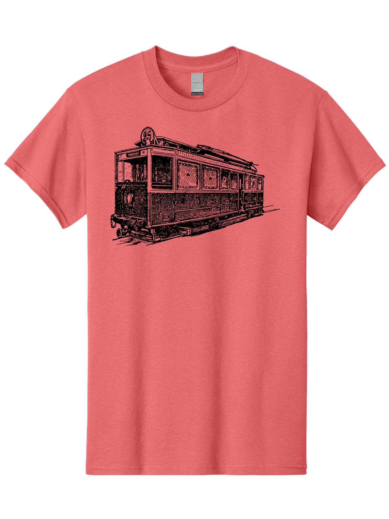 Tram-Car Men'S Graphic Tee, 100% Cotton, Comfortable Casual Summer Wear, Machine Washable, Vintage Trolley, Urban Transportation, Public Transit, Classic Vehicle, Electric Tram, Retro Style, Nostalgic Design, Tramway Aad815 15