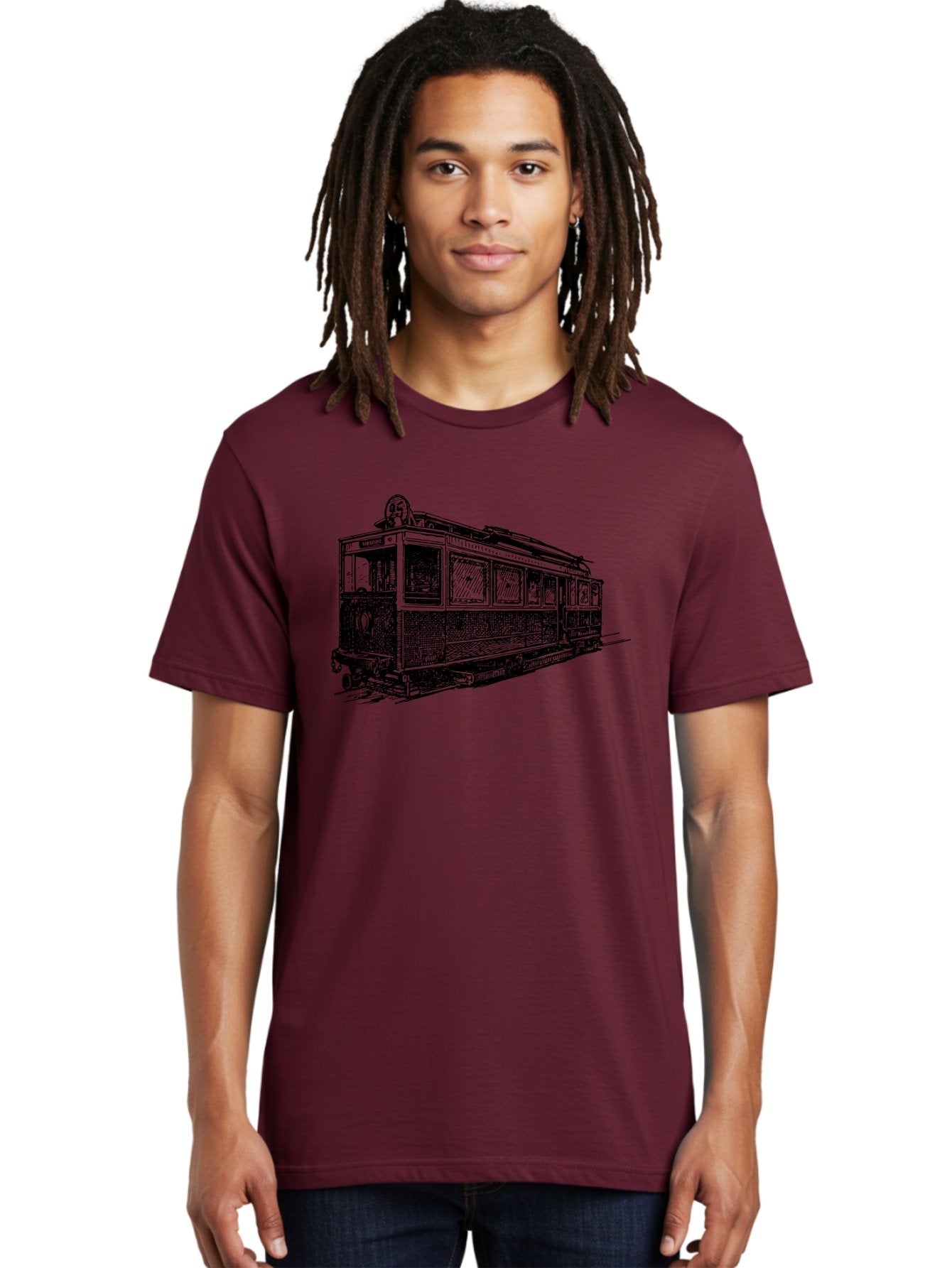 Tram-Car Men'S Graphic Tee, 100% Cotton, Comfortable Casual Summer Wear, Machine Washable, Vintage Trolley, Urban Transportation, Public Transit, Classic Vehicle, Electric Tram, Retro Style, Nostalgic Design, Tramway Aad815 17