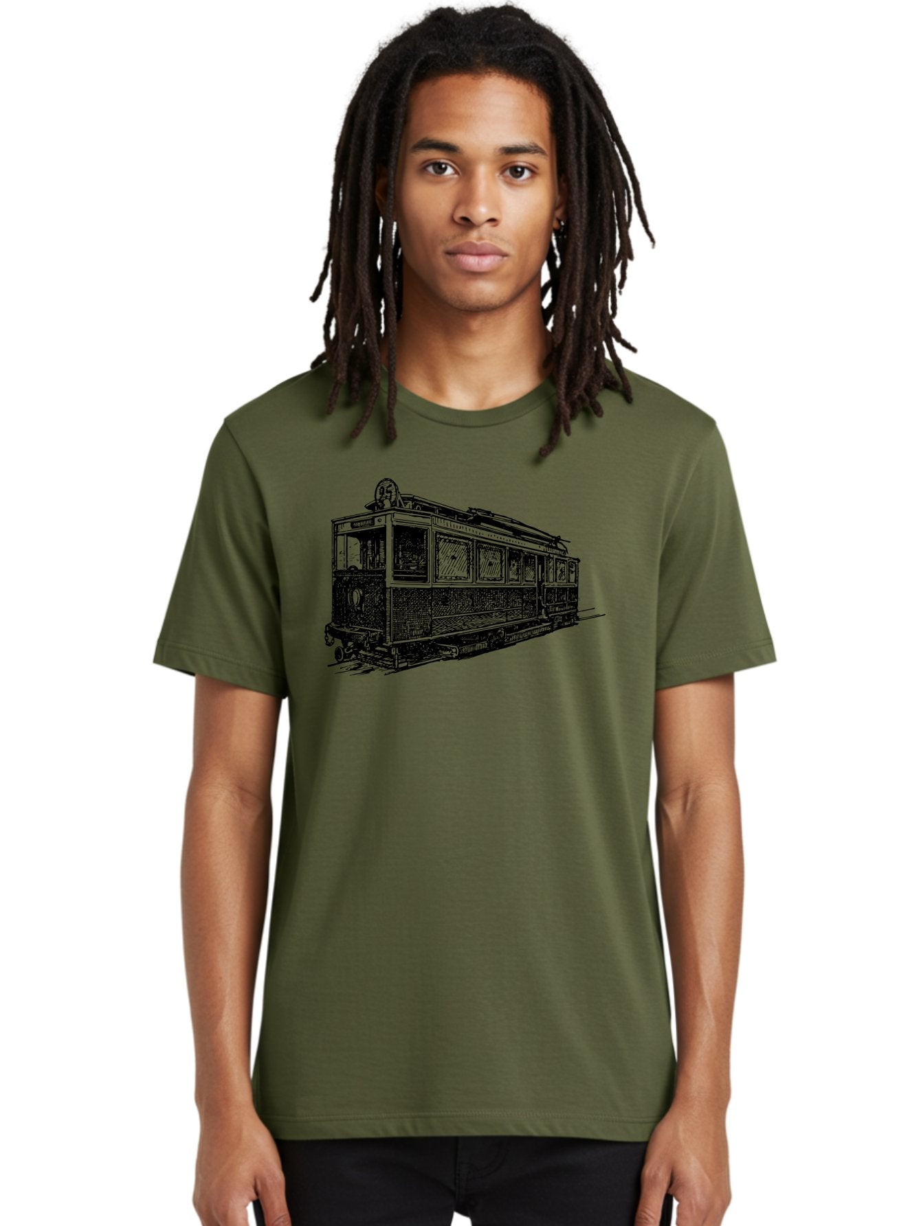 Tram-Car Men'S Graphic Tee, 100% Cotton, Comfortable Casual Summer Wear, Machine Washable, Vintage Trolley, Urban Transportation, Public Transit, Classic Vehicle, Electric Tram, Retro Style, Nostalgic Design, Tramway Aad815 23
