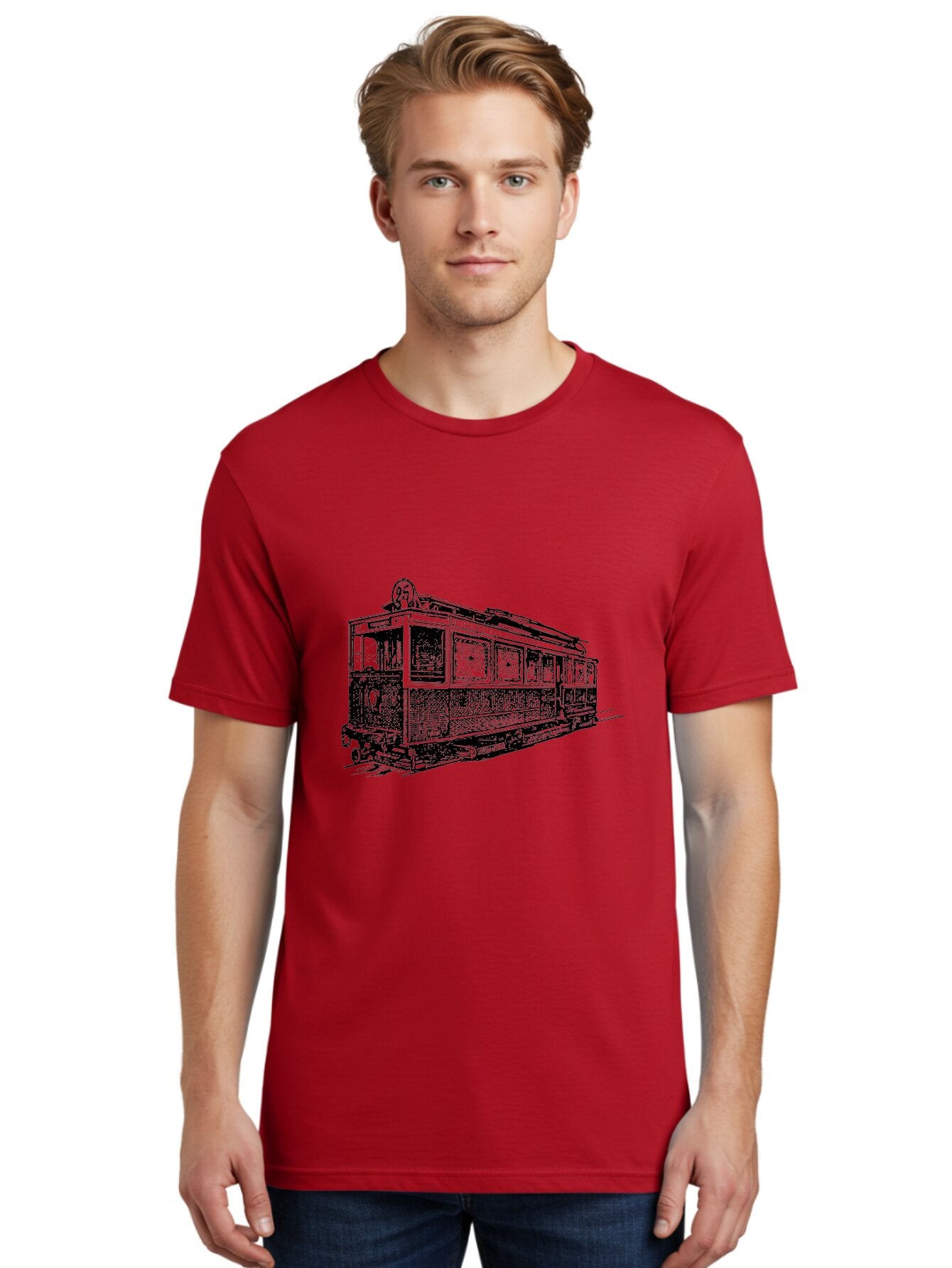 Tram-Car Men'S Graphic Tee, 100% Cotton, Comfortable Casual Summer Wear, Machine Washable, Vintage Trolley, Urban Transportation, Public Transit, Classic Vehicle, Electric Tram, Retro Style, Nostalgic Design, Tramway Aad815 29