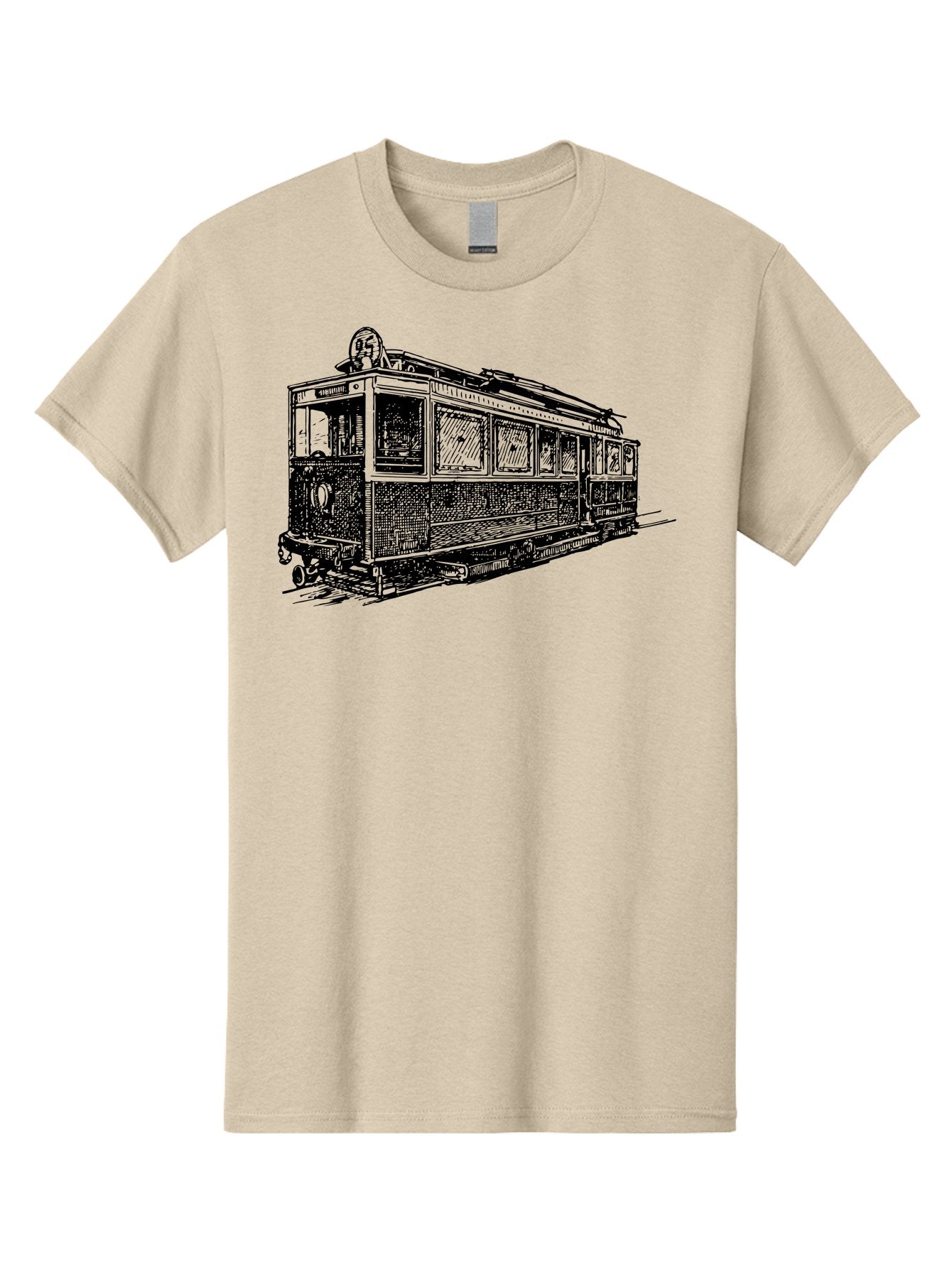 Tram-Car Men'S Graphic Tee, 100% Cotton, Comfortable Casual Summer Wear, Machine Washable, Vintage Trolley, Urban Transportation, Public Transit, Classic Vehicle, Electric Tram, Retro Style, Nostalgic Design, Tramway Aad815