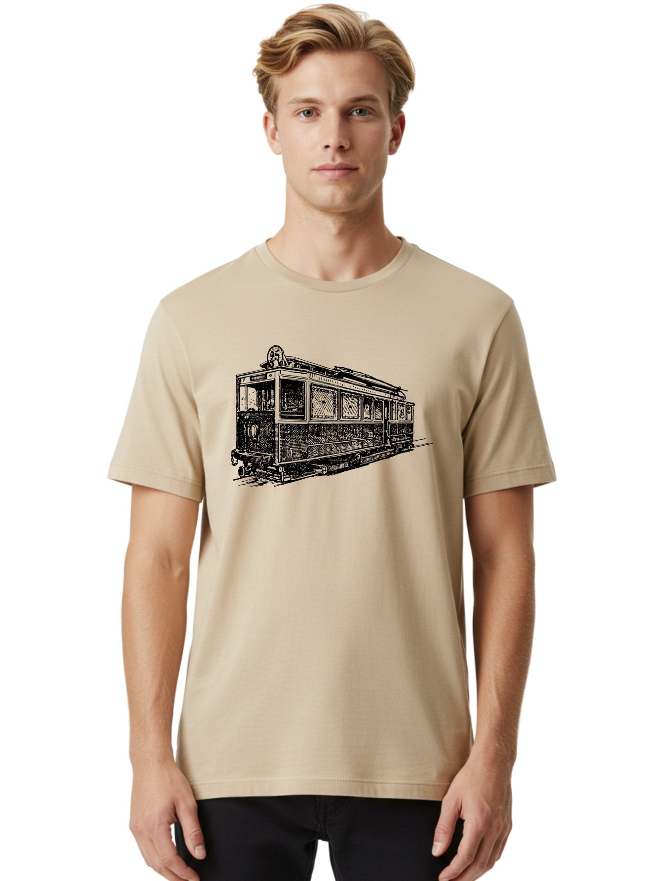 Tram-Car Men'S Graphic Tee, 100% Cotton, Comfortable Casual Summer Wear, Machine Washable, Vintage Trolley, Urban Transportation, Public Transit, Classic Vehicle, Electric Tram, Retro Style, Nostalgic Design, Tramway Aad815 21