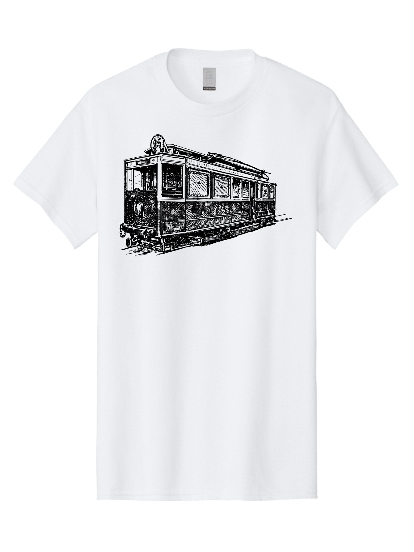 Tram-Car Men'S Graphic Tee, 100% Cotton, Comfortable Casual Summer Wear, Machine Washable, Vintage Trolley, Urban Transportation, Public Transit, Classic Vehicle, Electric Tram, Retro Style, Nostalgic Design, Tramway Aad815