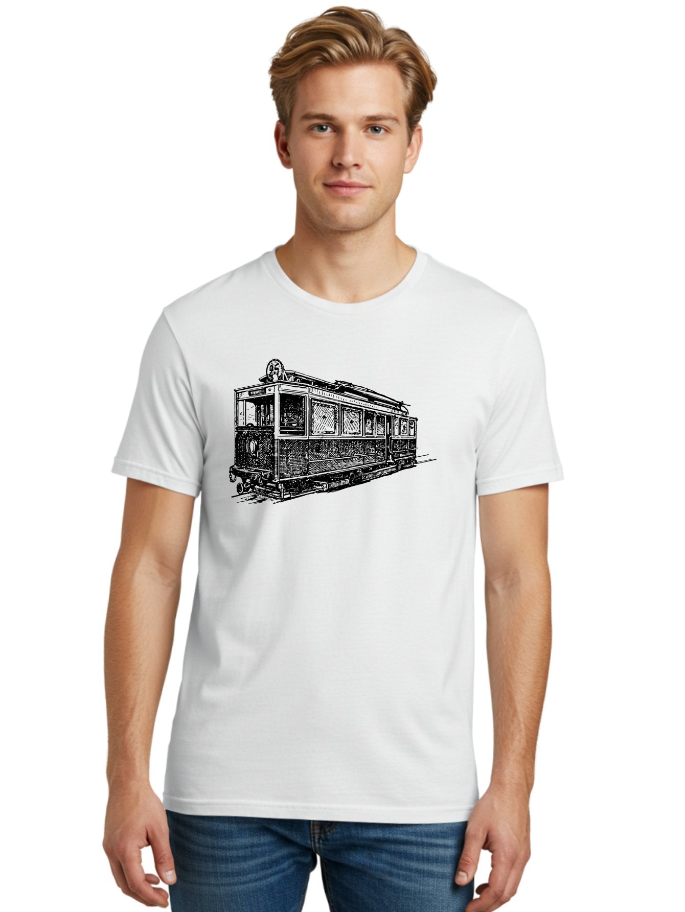 Tram-Car Men'S Graphic Tee, 100% Cotton, Comfortable Casual Summer Wear, Machine Washable, Vintage Trolley, Urban Transportation, Public Transit, Classic Vehicle, Electric Tram, Retro Style, Nostalgic Design, Tramway Aad815 19