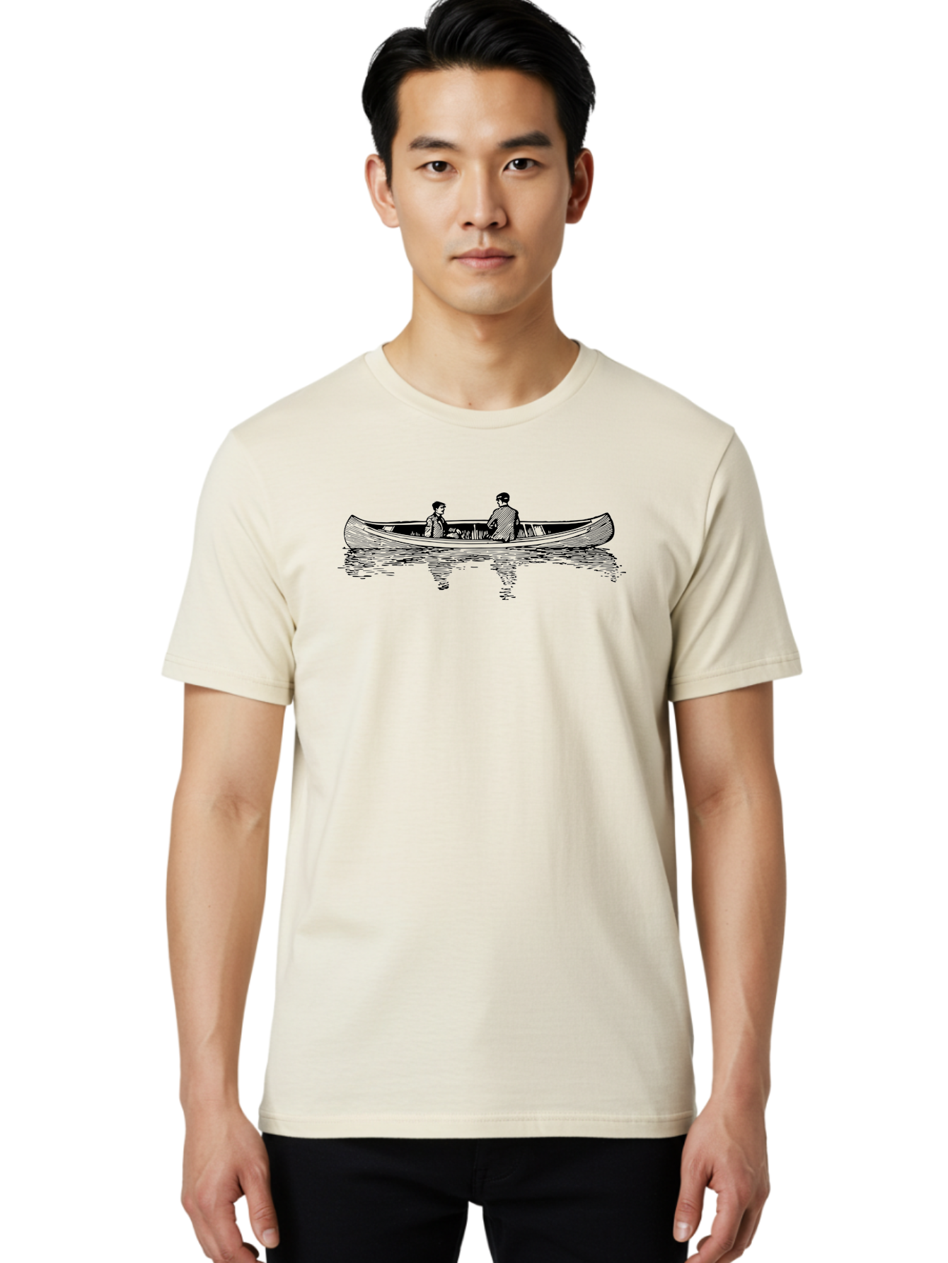 Two-People-In-Canoe Men'S Graphic Tee, 100% Cotton, Comfortable Casual Summer Wear, Machine Washable, People In A Boat, Serene Lake, Tranquil Atmosphere, Canoe, Peaceful Scene, Calm Waters, Reflective Surface, Simple Illustration, Aad818 30