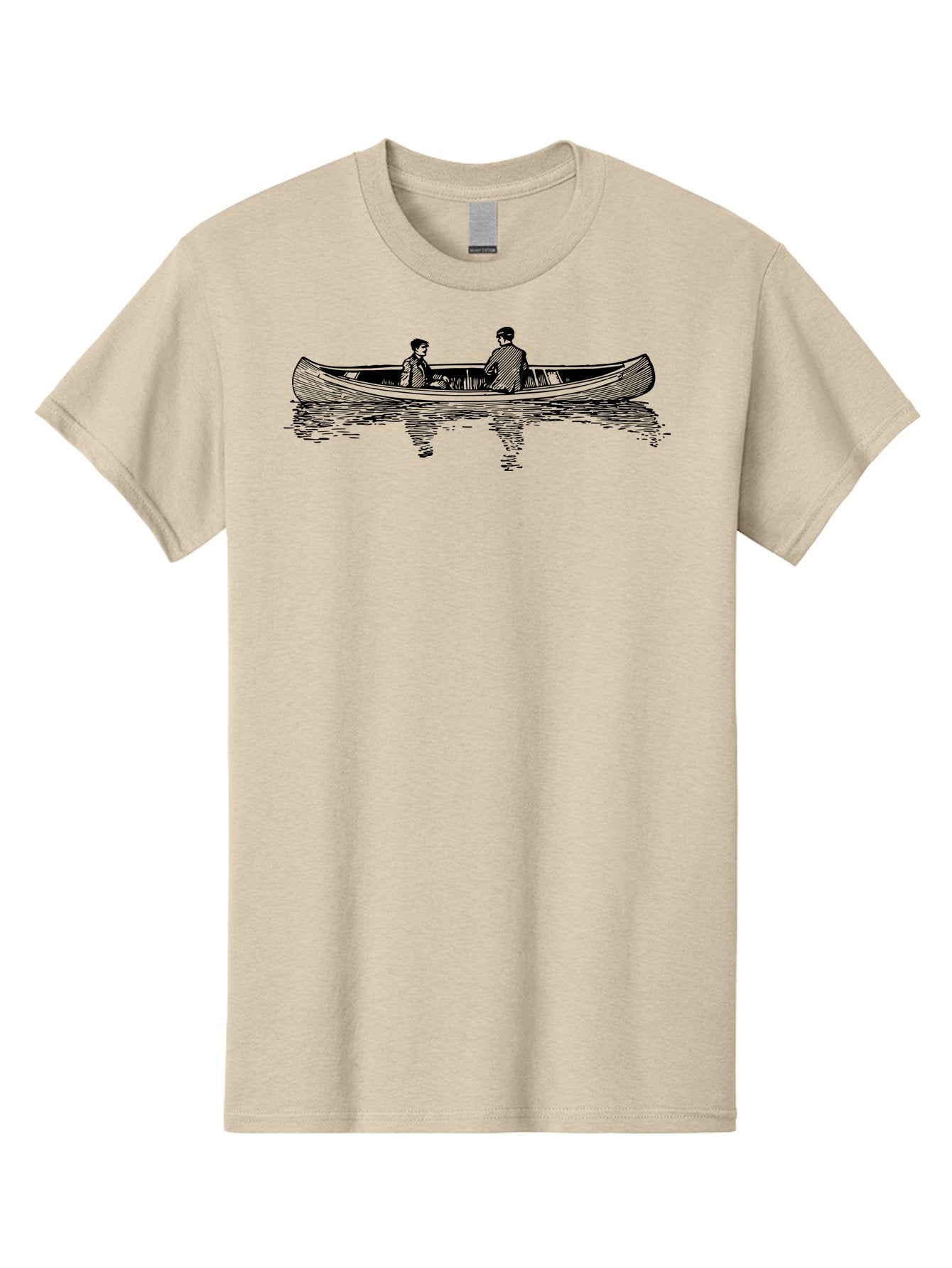 Two-People-In-Canoe Men'S Graphic Tee, 100% Cotton, Comfortable Casual Summer Wear, Machine Washable, People In A Boat, Serene Lake, Tranquil Atmosphere, Canoe, Peaceful Scene, Calm Waters, Reflective Surface, Simple Illustration, Aad818