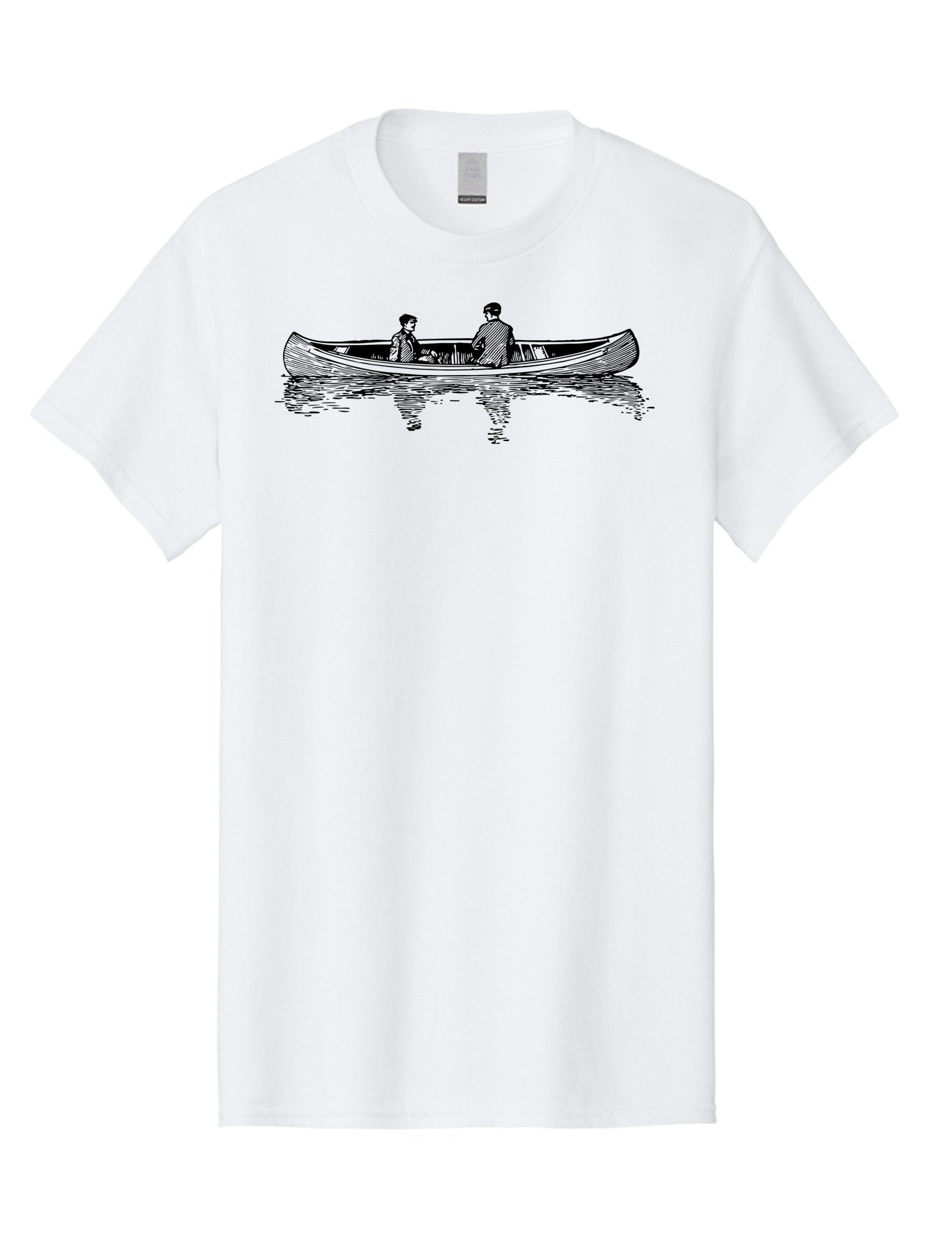 Two-People-In-Canoe Men'S Graphic Tee, 100% Cotton, Comfortable Casual Summer Wear, Machine Washable, People In A Boat, Serene Lake, Tranquil Atmosphere, Canoe, Peaceful Scene, Calm Waters, Reflective Surface, Simple Illustration, Aad818 12