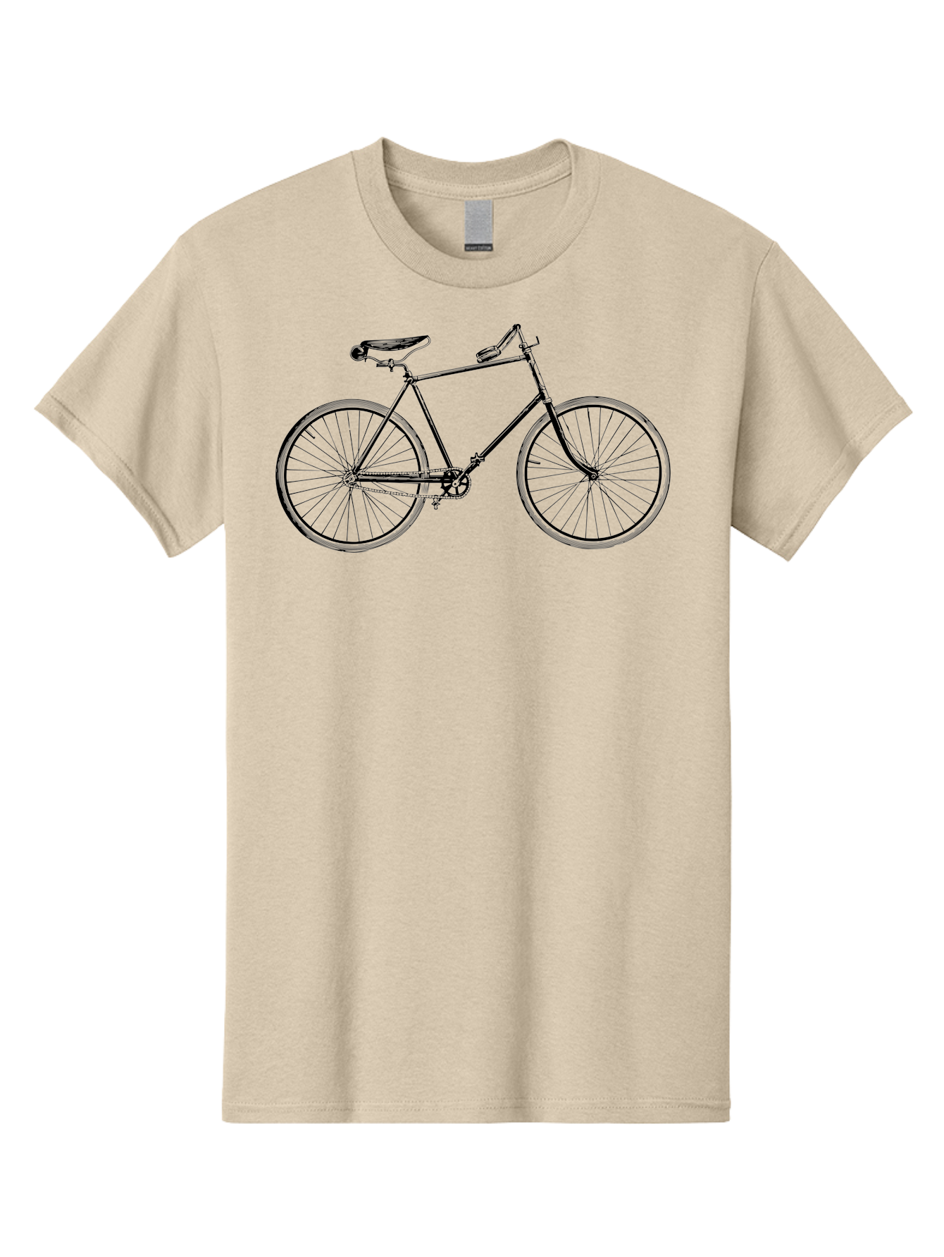 Vintage-Bicycle-Illustration Men'S Graphic Tee, 100% Cotton, Comfortable Casual Summer Wear, Machine Washable, Retro Bicycle, Classic Bike Design, Vintage Cycling, Antique Bicycle, Bicycle Silhouette, Wire-Spoke Wheels, Leather Saddle, Aad819