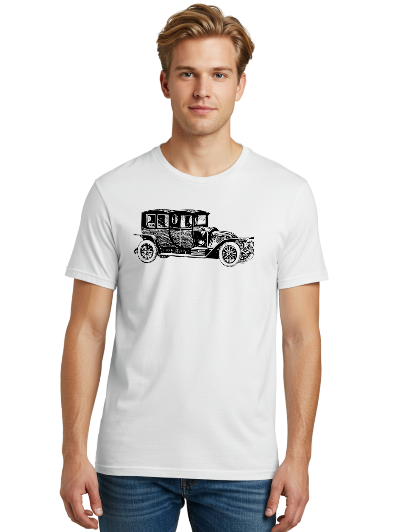 Vintage-Car-6 Men'S Graphic Tee, 100% Cotton, Comfortable Casual Summer Wear, Machine Washable, Vintage Car, Classic Automobile, Retro Vehicle, Antique Car, Old-Fashioned Transportation, Nostalgic Ride, Historic Car Design Aad826