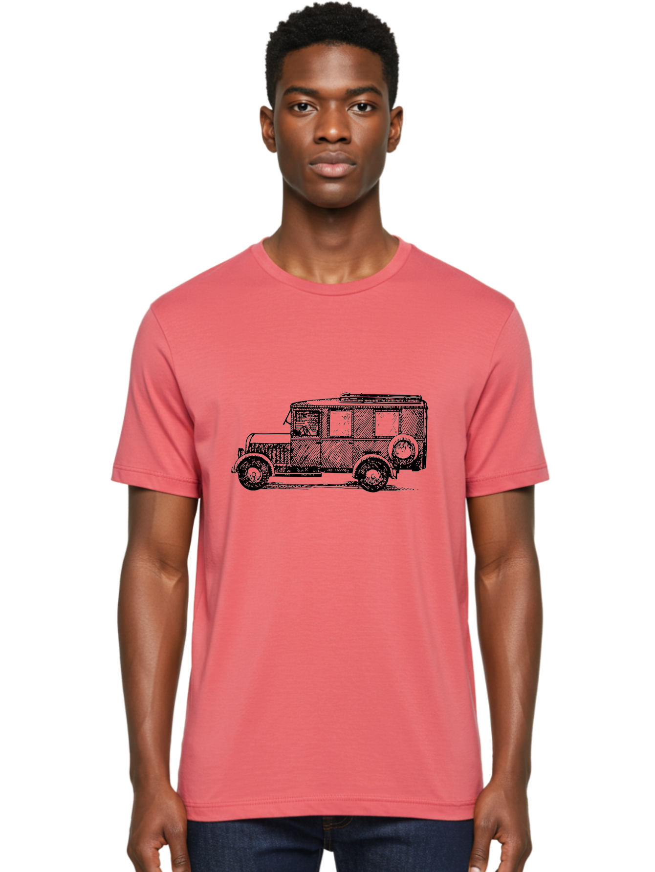 Vintage-Car-7 Men'S Graphic Tee, 100% Cotton, Comfortable Casual Summer Wear, Machine Washable, Vintage Car, Old Car, Classic Vehicle, Retro Automobile, Antique Car, Old-Fashioned Transportation, Monochrome Illustration, Simple Design Aad827 24