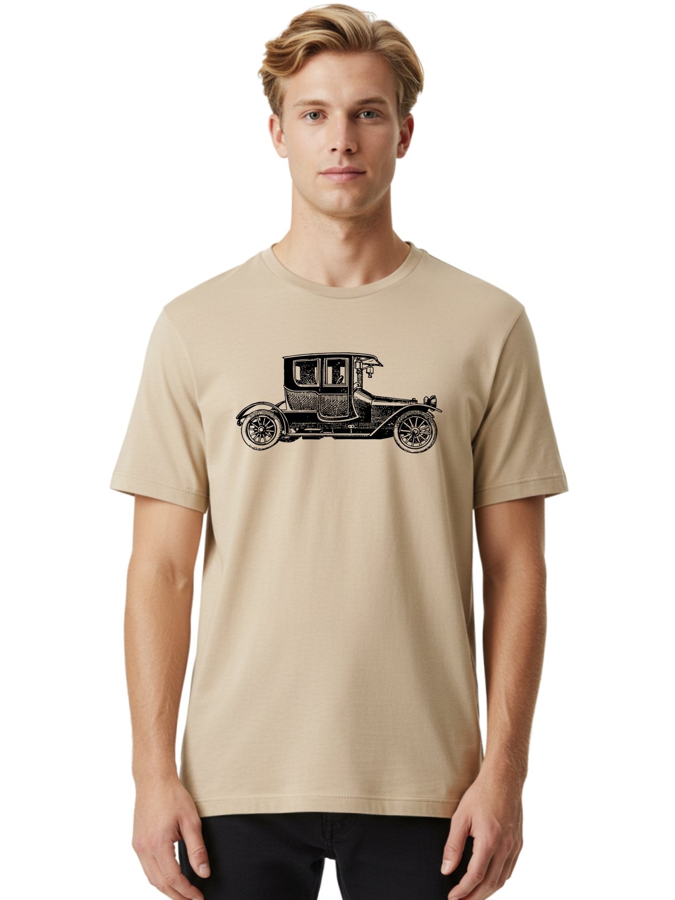 Vintage-Car-Illustration Men'S Graphic Tee, 100% Cotton, Comfortable Casual Summer Wear, Machine Washable, Vintage Automobile, Classic Car, Antique Vehicle, Old-Fashioned Transportation, Retro Car Design, Historical Vehicle, Old Car Aad828 21
