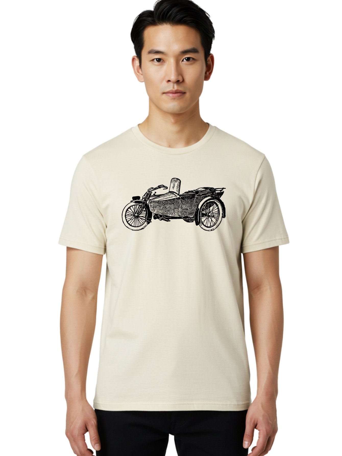 Vintage-Motorcycle-Sidecar-1 Men'S Graphic Tee, 100% Cotton, Comfortable Casual Summer Wear, Machine Washable, Vintage Motorcycle, Sidecar, Classic Bike, Retro Vehicle, Old-Fashioned Transportation, Motorcycle With Sidecar, Vintage Ride, Aad830 24