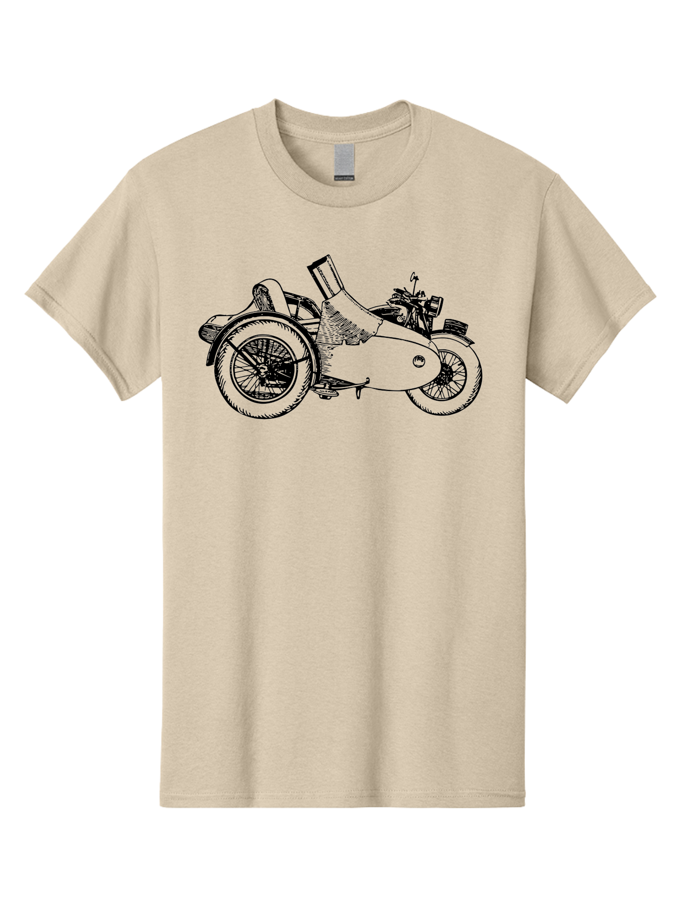 Vintage-Motorcycle-Sidecar Men'S Graphic Tee, 100% Cotton, Comfortable Casual Summer Wear, Machine Washable, Vintage Motorcycle, Sidecar, Classic Vehicle, Retro Transportation, Black And White Illustration, Motorcycle With Sidecar, Aad831