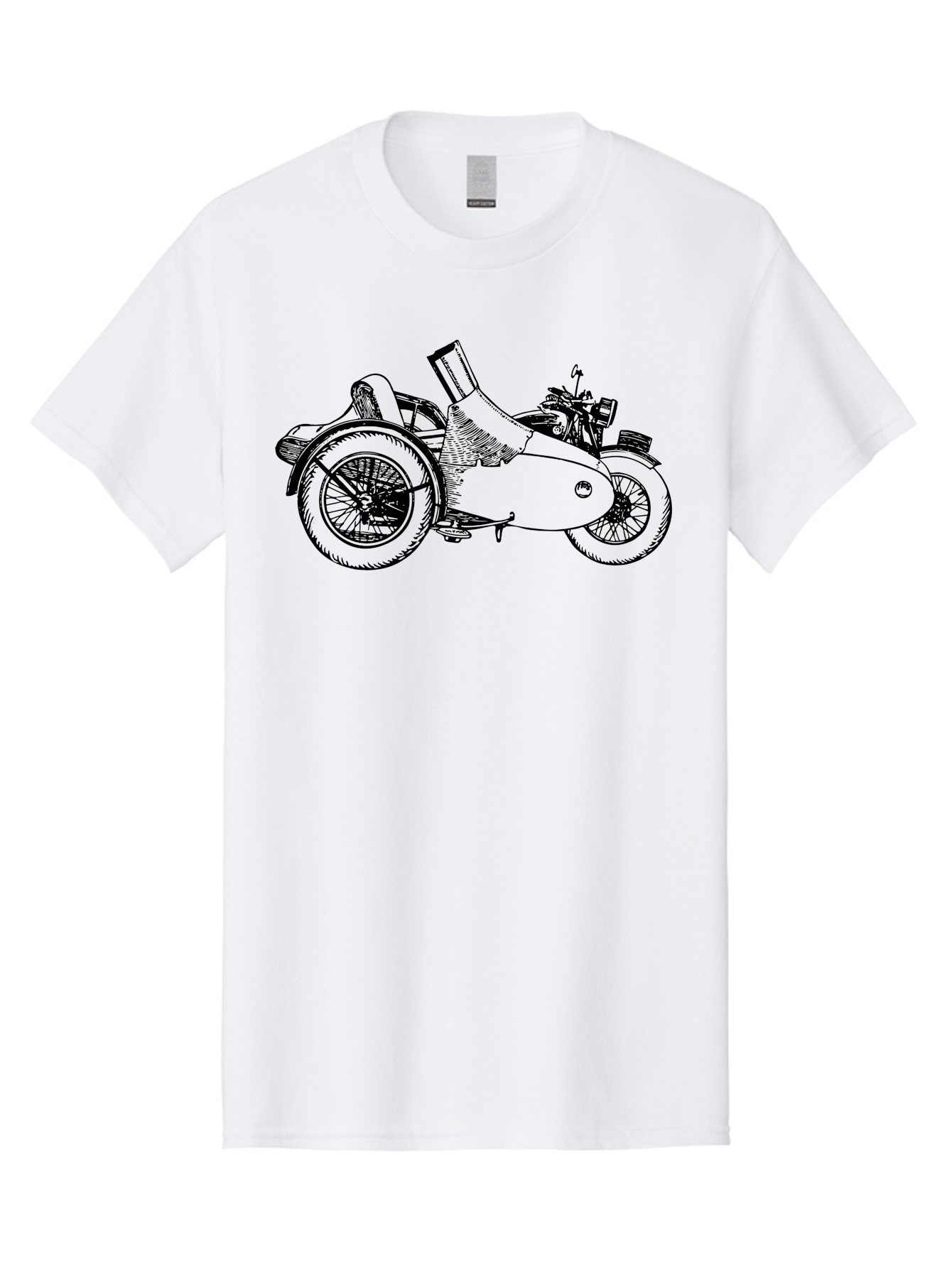 Vintage-Motorcycle-Sidecar Men'S Graphic Tee, 100% Cotton, Comfortable Casual Summer Wear, Machine Washable, Vintage Motorcycle, Sidecar, Classic Vehicle, Retro Transportation, Black And White Illustration, Motorcycle With Sidecar, Aad831 19