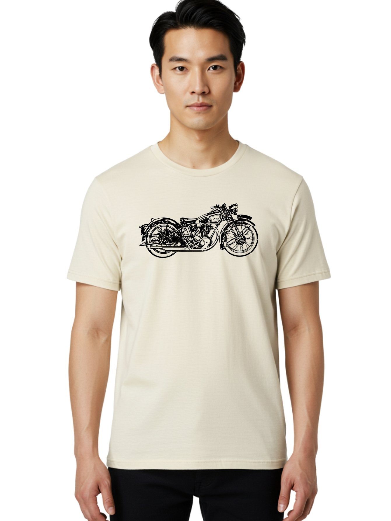 Vintage-Motorcycle Men'S Graphic Tee, 100% Cotton, Comfortable Casual Summer Wear, Machine Washable, Vintage Motorcycle, Classic Bike, Retro Vehicle, Nostalgic Ride, Antique Machinery, Motorcycle Enthusiast, Classic Design, Old-School Wheels Aad832 26
