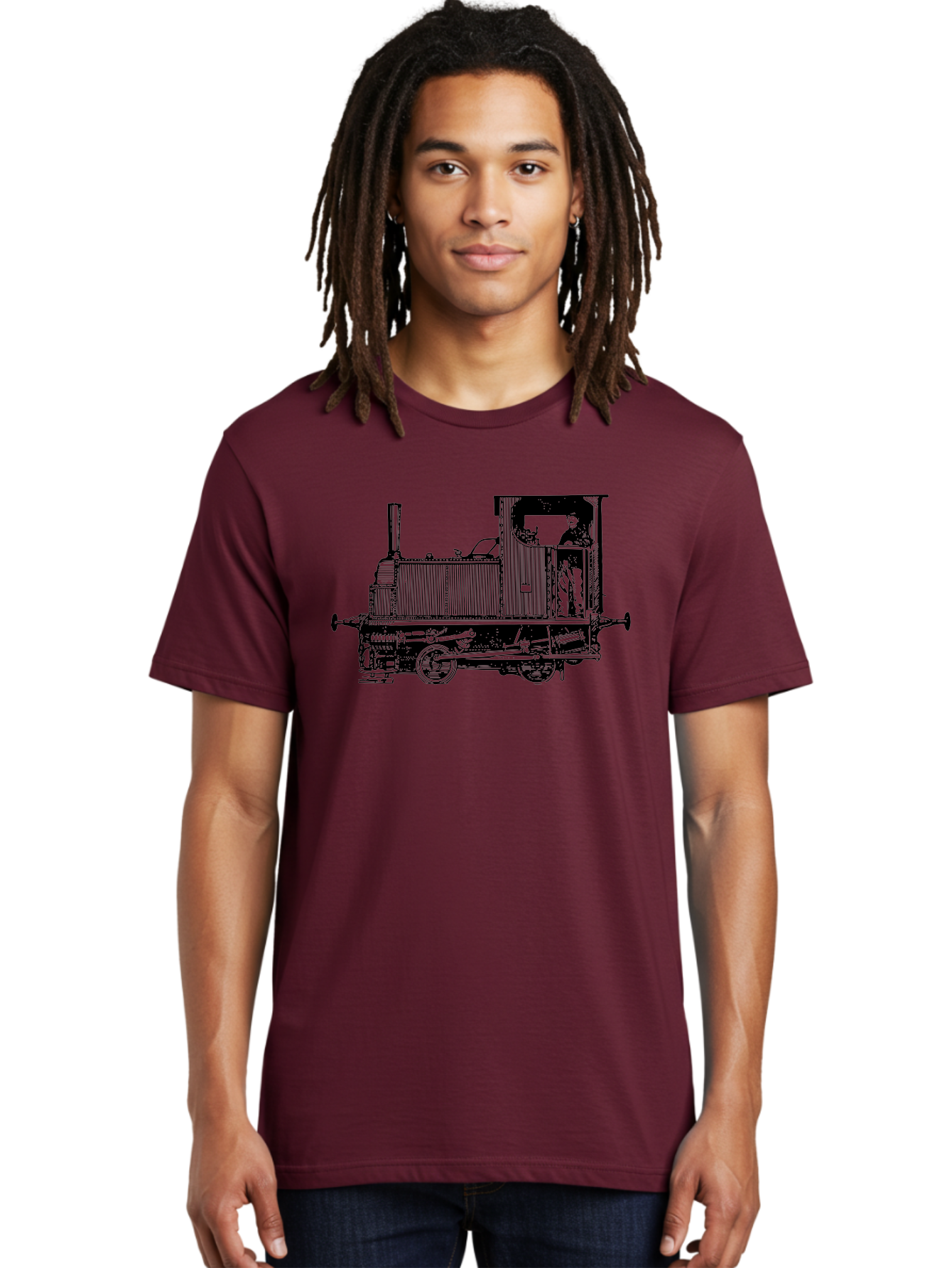 Vintage-Train-Engine Men'S Graphic Tee, 100% Cotton, Comfortable Casual Summer Wear, Machine Washable, Vintage Train, Steam Locomotive, Railway Transportation, Retro Engine, Conductor In Cab, Mechanical Details, Industrial Heritage, Aad834