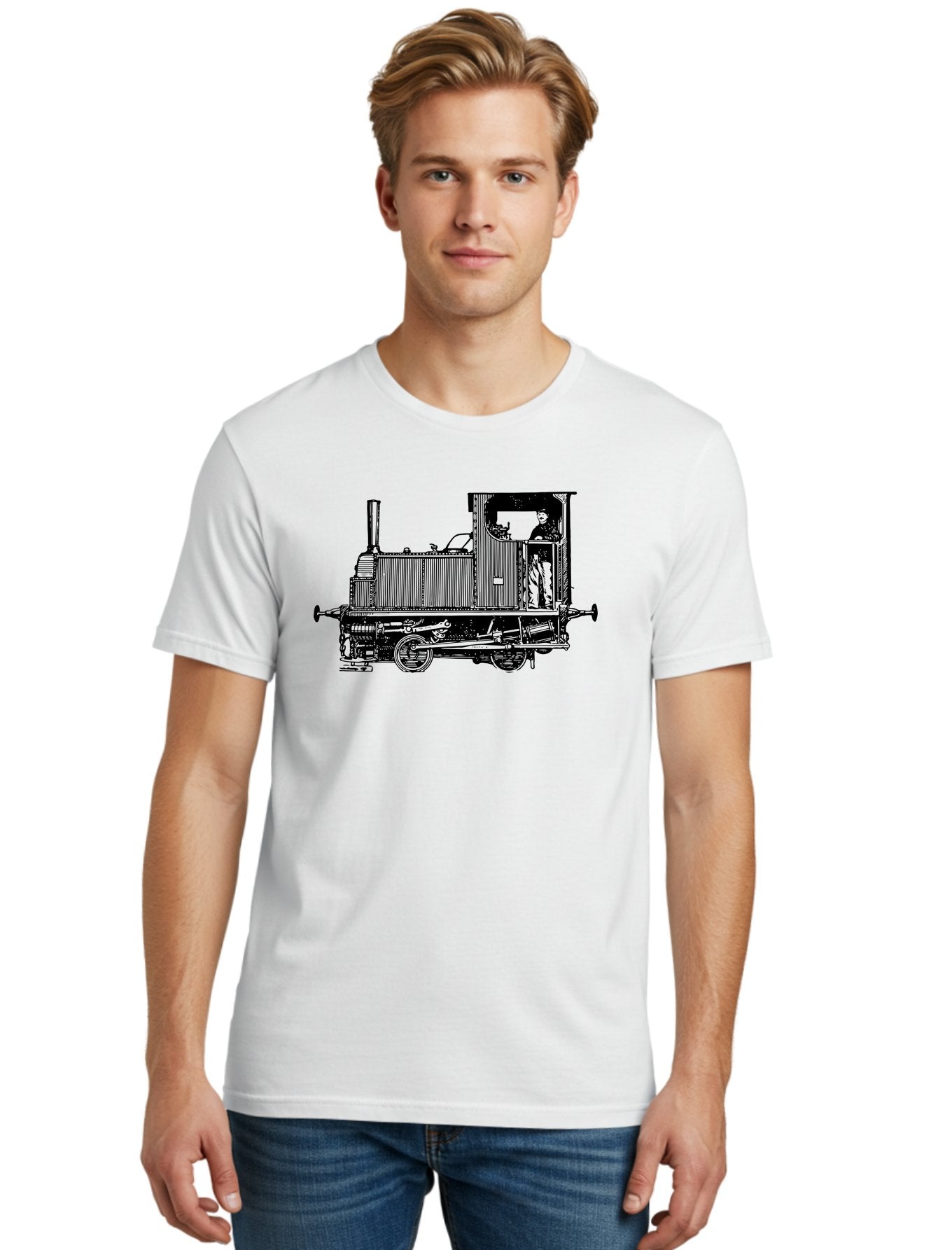 Vintage-Train-Engine Men'S Graphic Tee, 100% Cotton, Comfortable Casual Summer Wear, Machine Washable, Vintage Train, Steam Locomotive, Railway Transportation, Retro Engine, Conductor In Cab, Mechanical Details, Industrial Heritage, Aad834 21