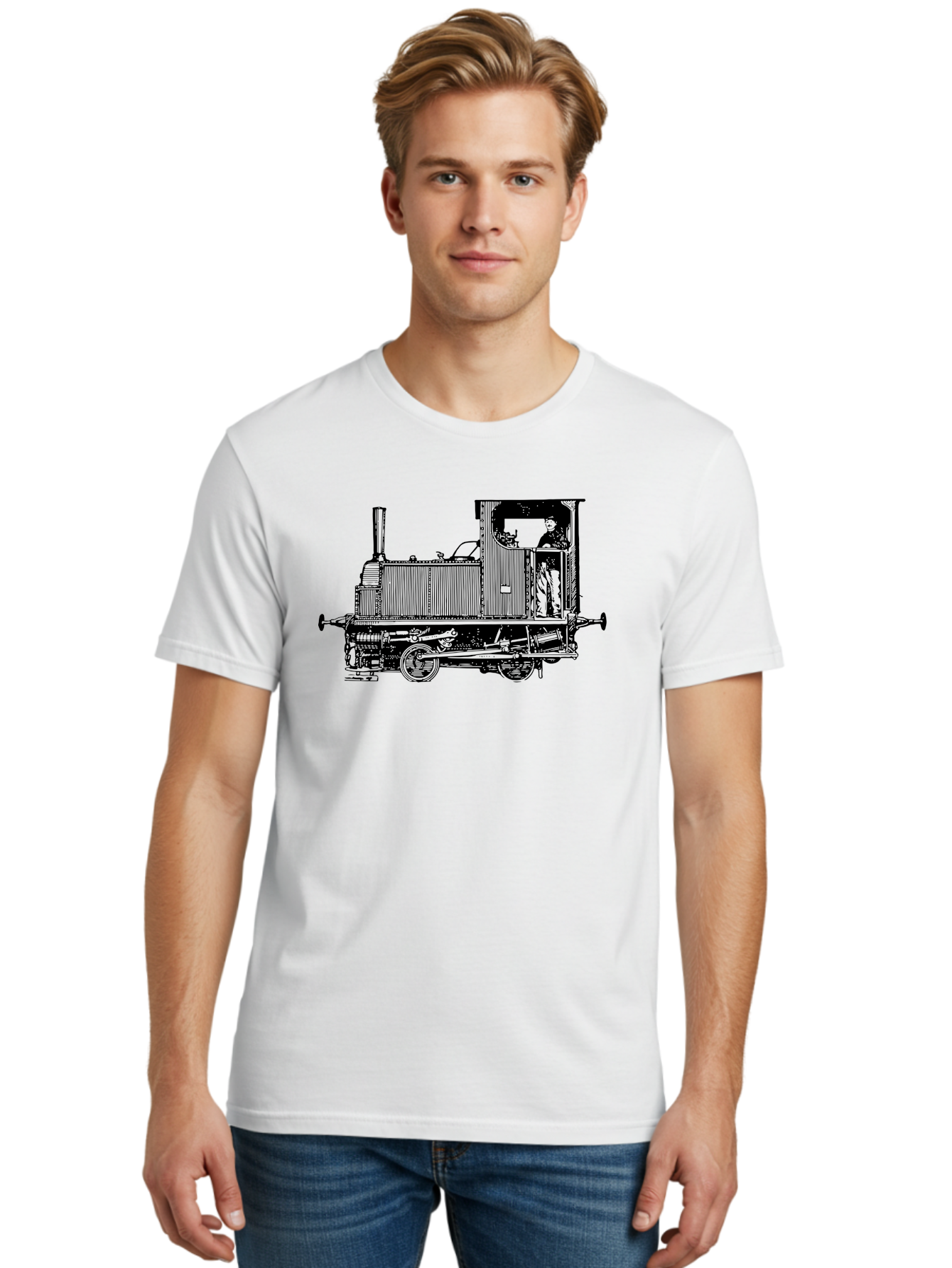 Vintage-Train-Engine Men'S Graphic Tee, 100% Cotton, Comfortable Casual Summer Wear, Machine Washable, Vintage Train, Steam Locomotive, Railway Transportation, Retro Engine, Conductor In Cab, Mechanical Details, Industrial Heritage, Aad834 20