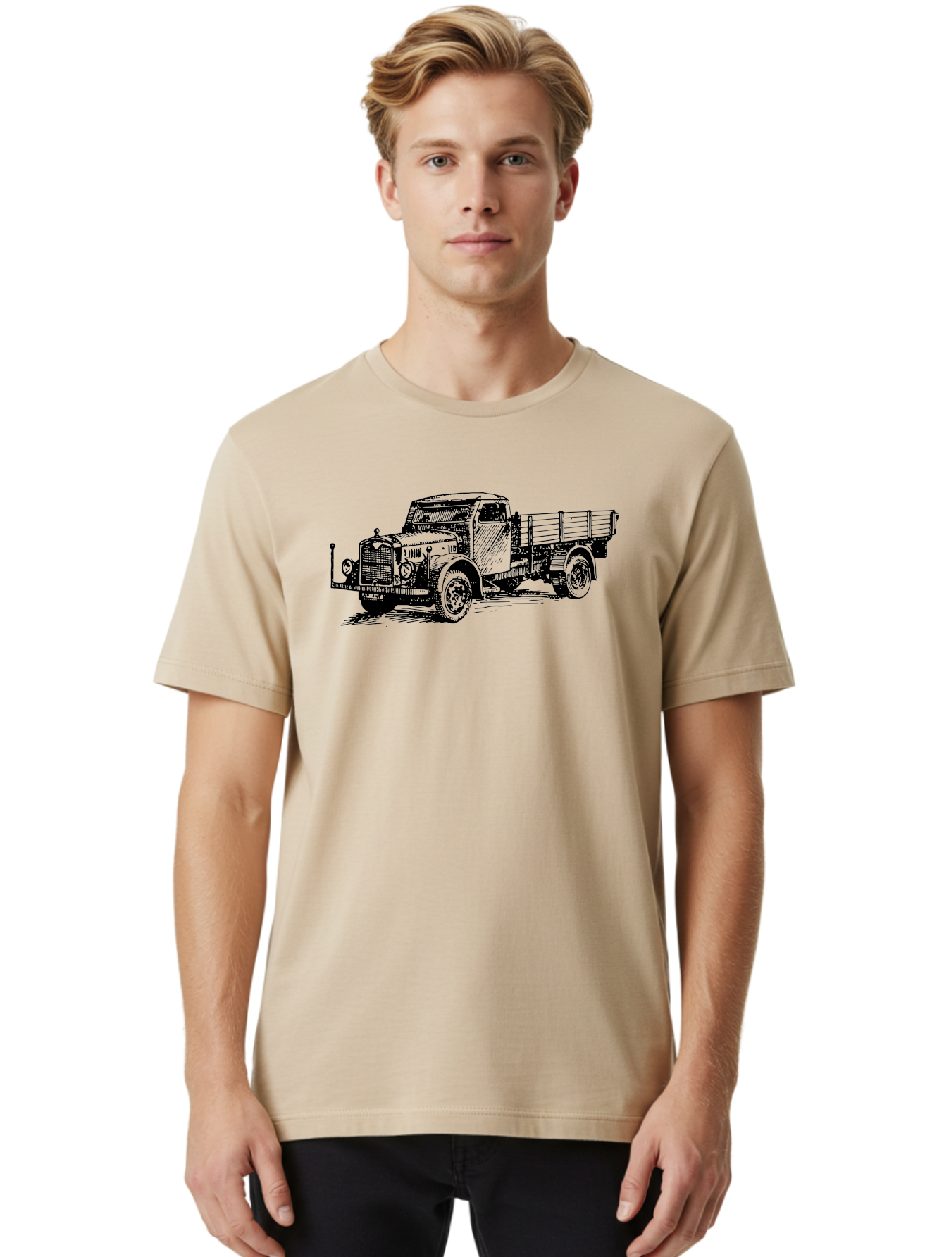 Vintage-Truck-1 Men'S Graphic Tee, 100% Cotton, Comfortable Casual Summer Wear, Machine Washable, Vintage Truck, Old Truck, Classic Vehicle, Retro Transportation, Antique Automobile, Heavy Duty Truck, Cargo Truck, Classic Machinery, Aad836 20