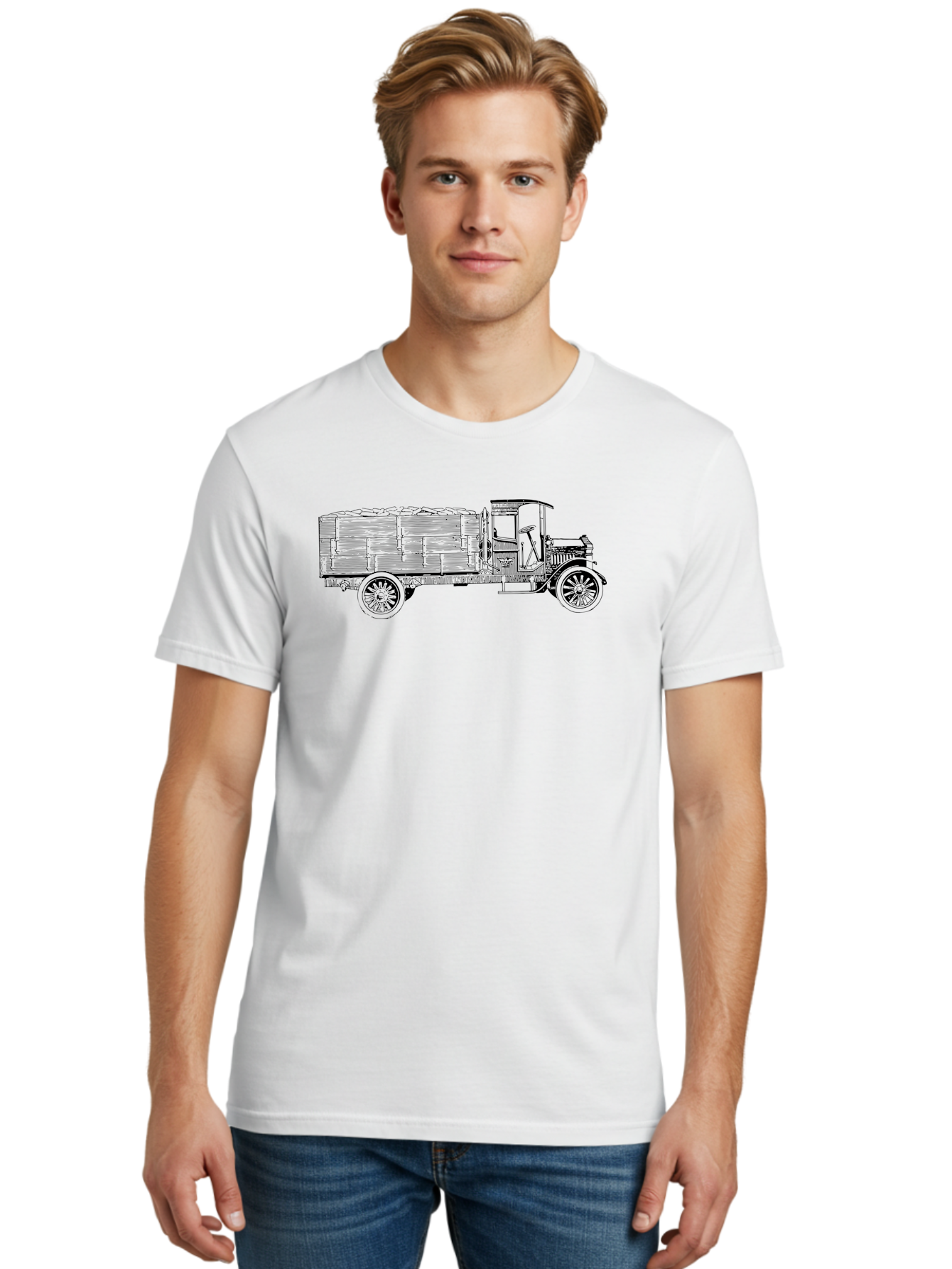 Vintage-Truck-2 Men'S Graphic Tee, 100% Cotton, Comfortable Casual Summer Wear, Machine Washable, Vintage Truck, Classic Vehicle, Wooden Crates, Old Truck Design, Antique Transportation, Retro Automobile, Nostalgic Truck Aad837 4
